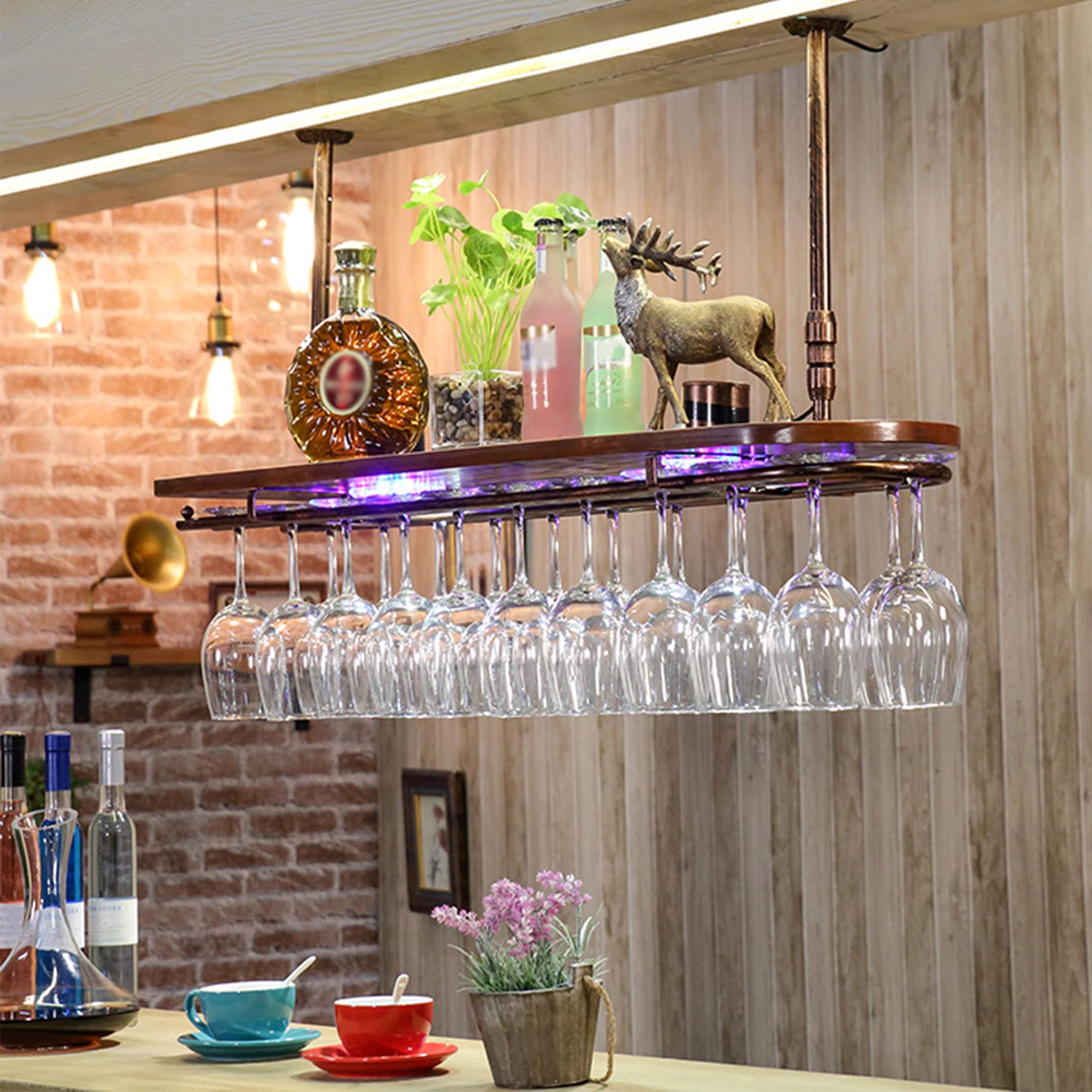 Casier à vin suspendu barre de plafond réglable et support en verre