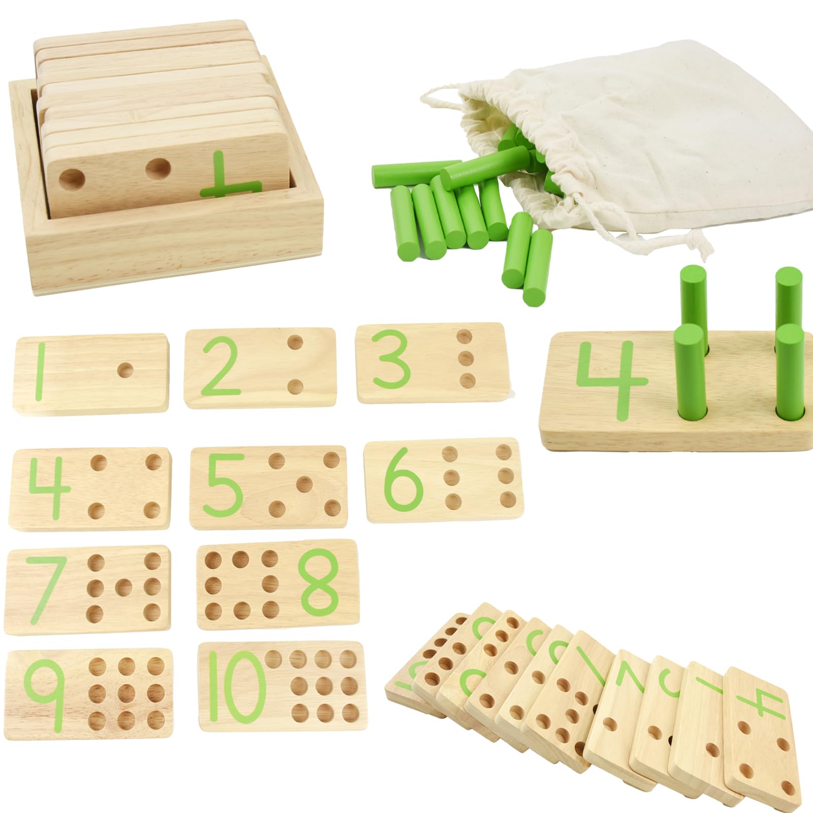 Montessori Toys - Juguetes de conteo de madera, juegos de matemáticas de números con bolsa de almacenamiento, juguetes de bloques de números para niños, juguetes educativos de madera para