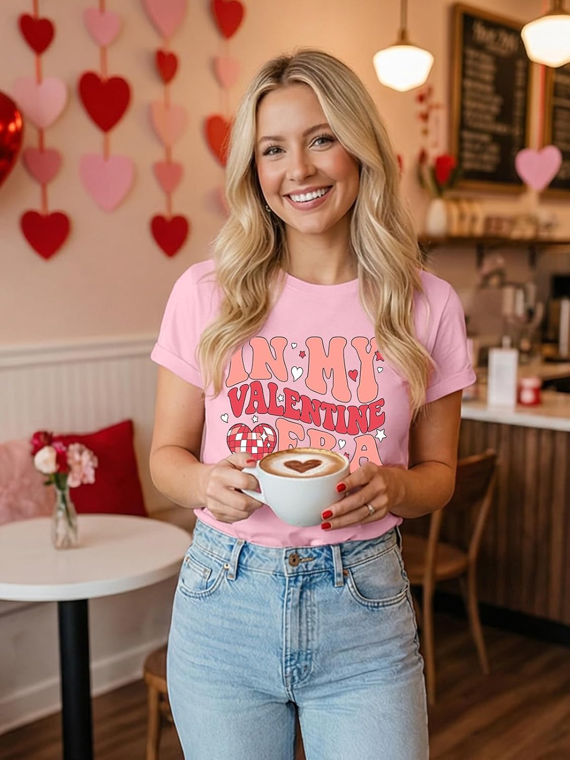 Valentines Day Shirts for Women Womens Heart Graphic T-Shirt in My Valentine Era Printed Pattern Tee Tops - Image 2