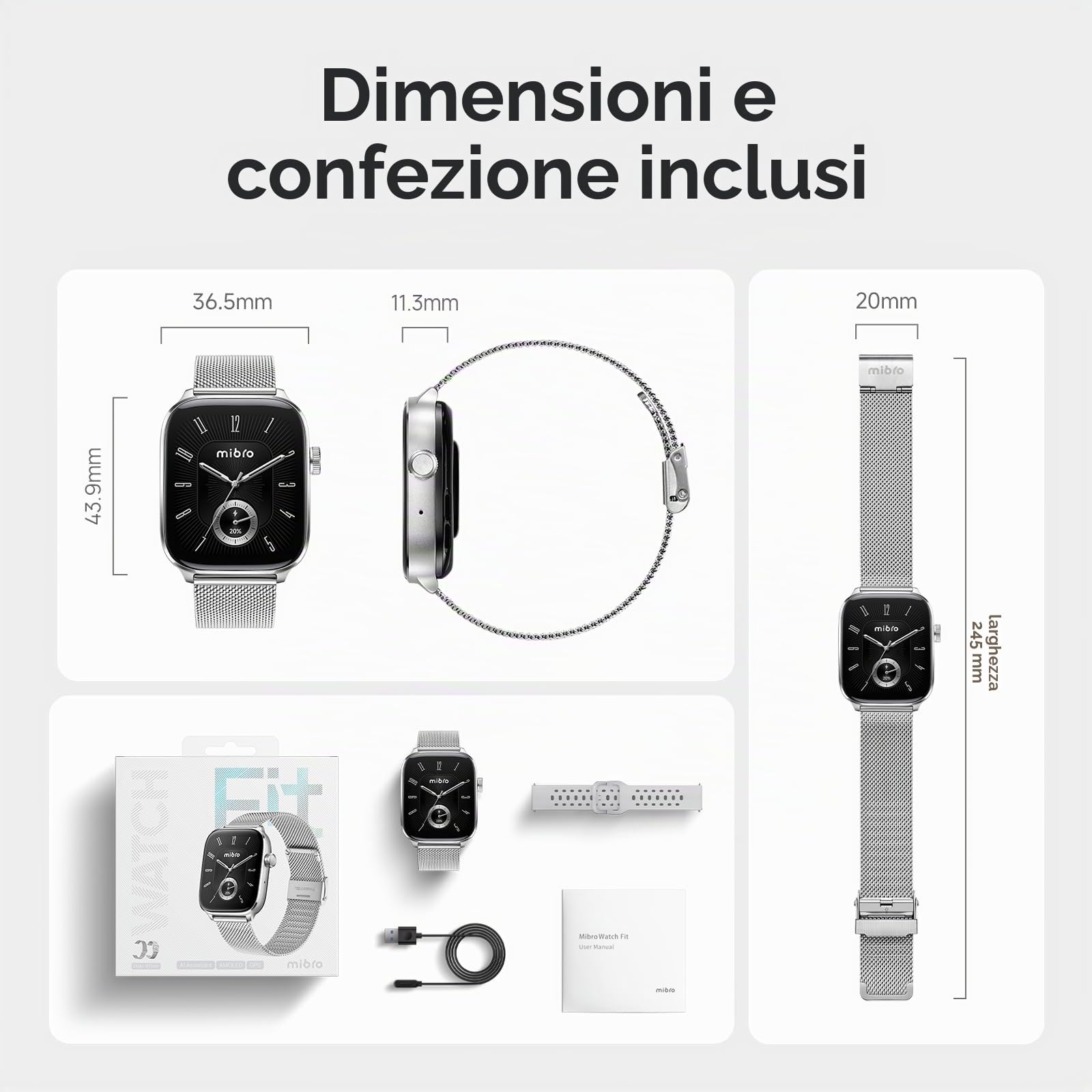 Mibro Fit Smartwatch Donna Uomo, 27,9g ultraleggero, Assistente Vocale, 1.75" AMOLED Orologio Intelligente Fitness con Chiamate Bluetooth, 150 Modalità Sportive, Calcolatori per Android iOS, Argento