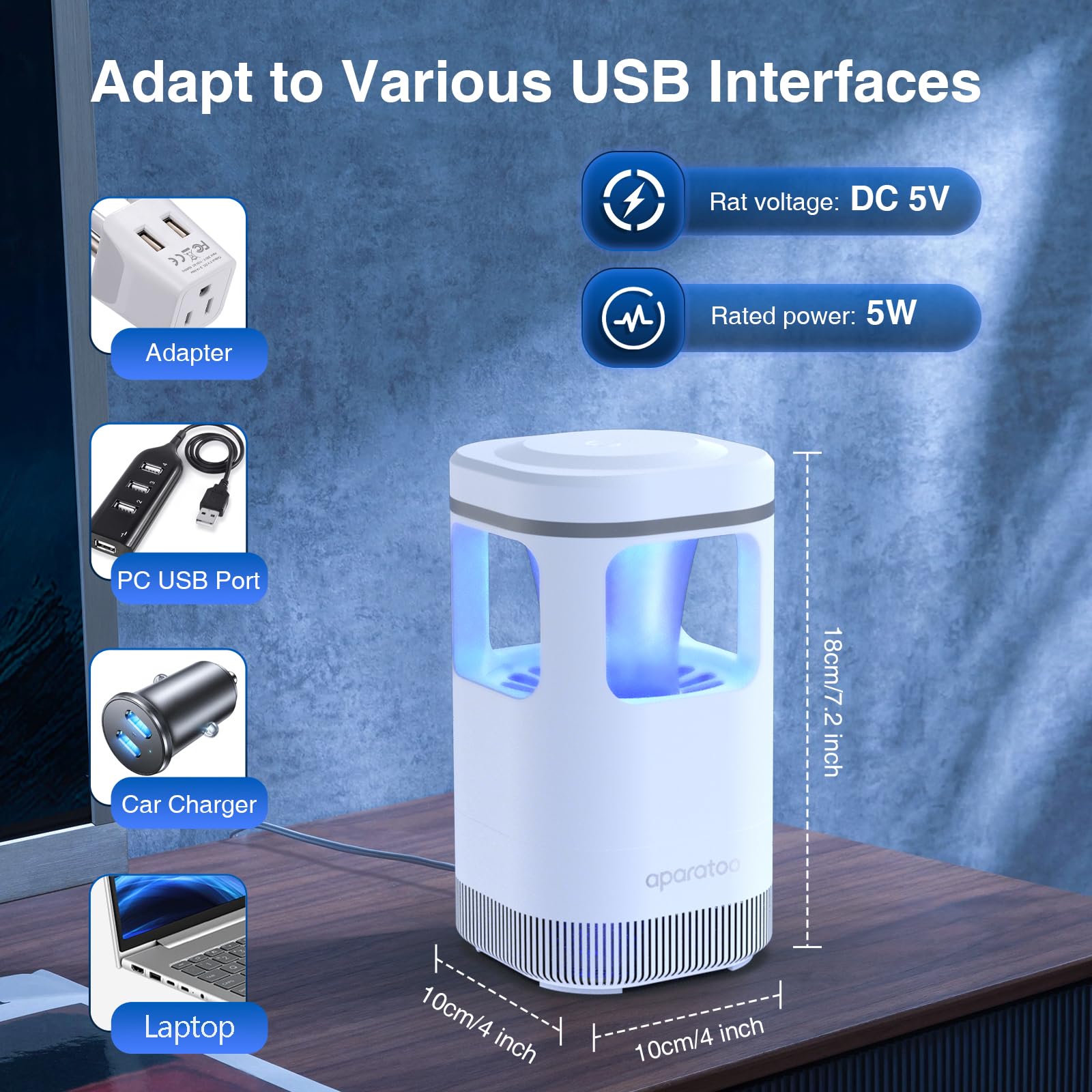 Lampada antizanzare, trappola elettrica per mosche, trappola USB per mosche della frutta, anti-UV, per camera da letto, campeggio, cucina, ufficio, per interni ed esterni, per uso domestico