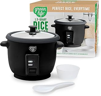 Rice Cooker with Removable PFAS-Free Ceramic Nonstick Pot, 3-Cups Uncooked/6-Cups Cooked, Grains & Oatmeal Multicooker, Compact One-Switch Design, Auto Keep Warm, Easy Clean, Black