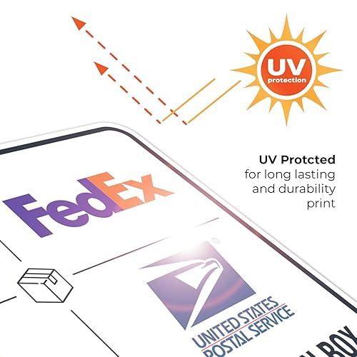 Vista 500 de Cartel de entrega del paquete, letrero de instrucciones de entrega, 10 x 7 pulgadas, aluminio 040 libre de óxido, resistente a la decoloración