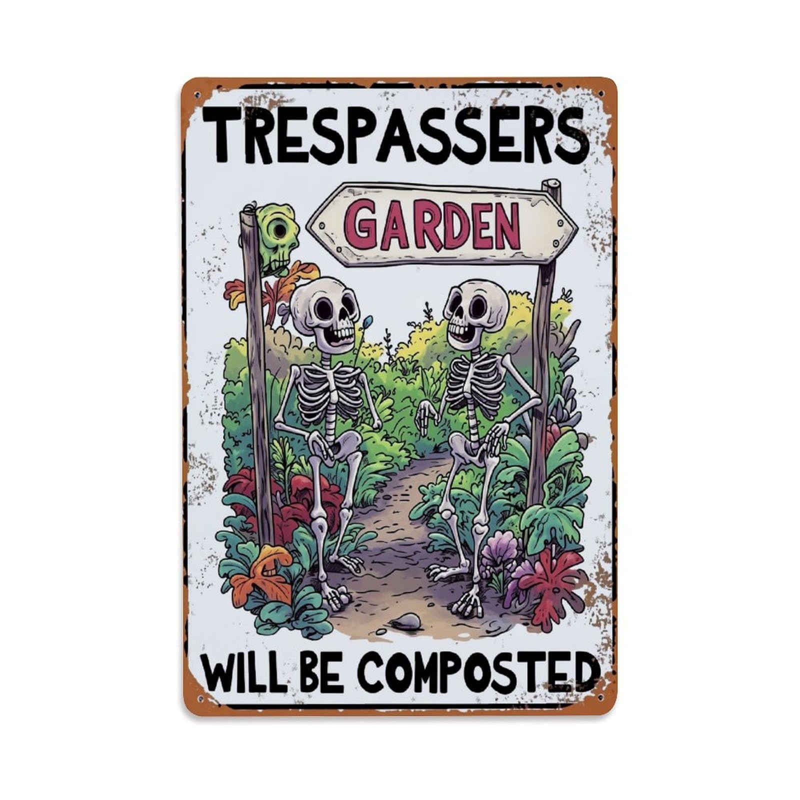 Jdfenggu Vintage Skeletons In Garden Sign Retro Metal Tin Sign, Decor Art Poster For Bar, Home, Man Cave, Kitchen, Laundry Room Gift 8X12inch
