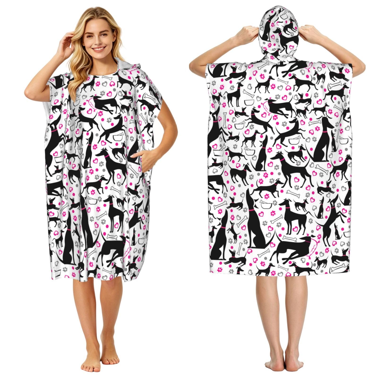 Poadnly Greyhounds And Paw Heart, Adult Hooded Beach Towel 90 x 110 cm,Changing Bath Robe, Surf Poncho Towel For Women Men