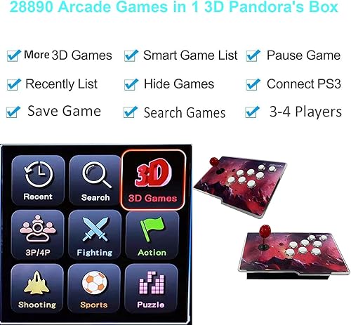 Miniatura 2 de Caja Pandoras 3D con 32000 juegos clásicos instalados, consola de juegos arcade 2 en 1 separada, compatible con 3D, 1280 x 720 Full HD,