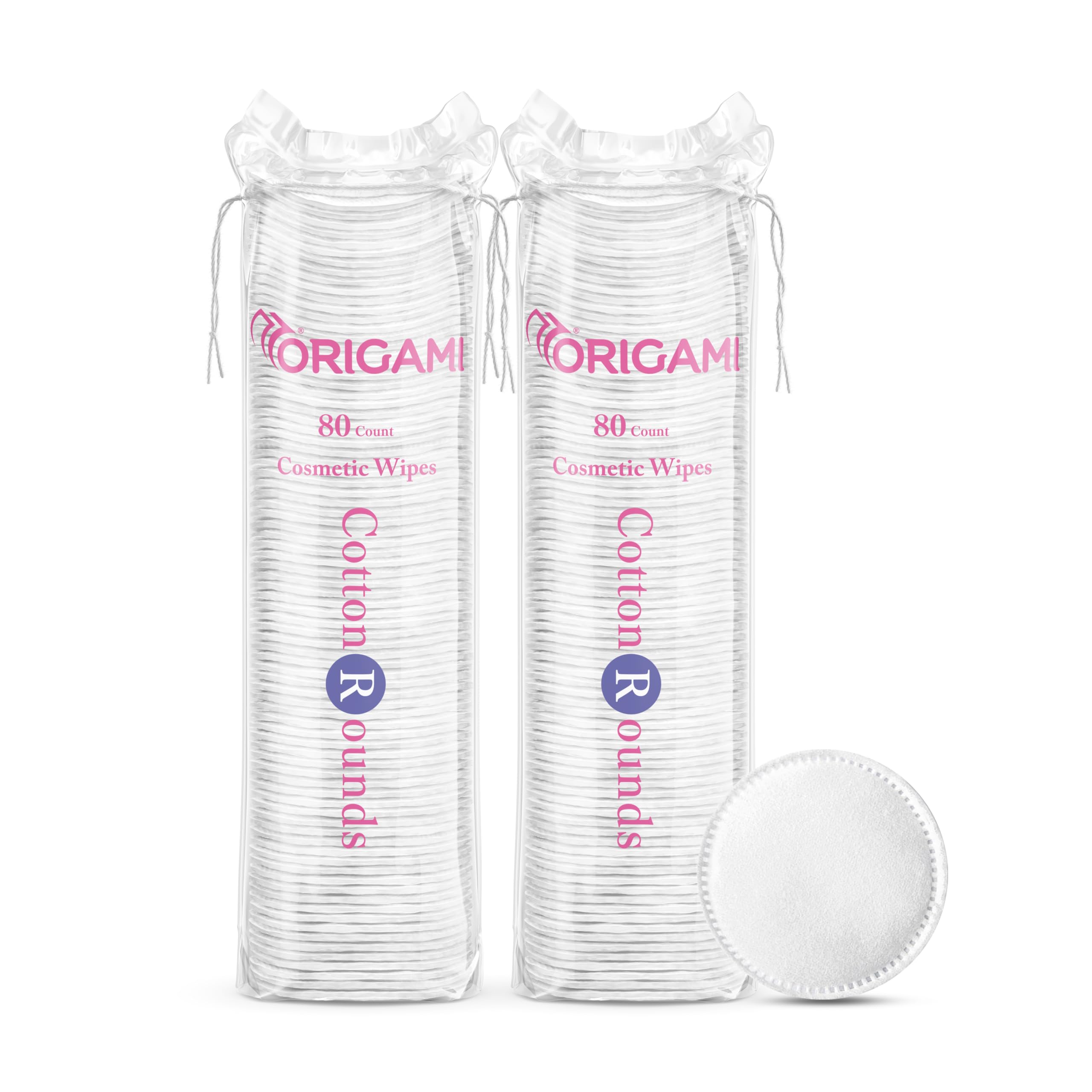 Origami Cotton Pads for Face Makeup Removal | Pre Makeup Cleansing | 80 Soft Round Pads - Pack of 2 (160 Pads)