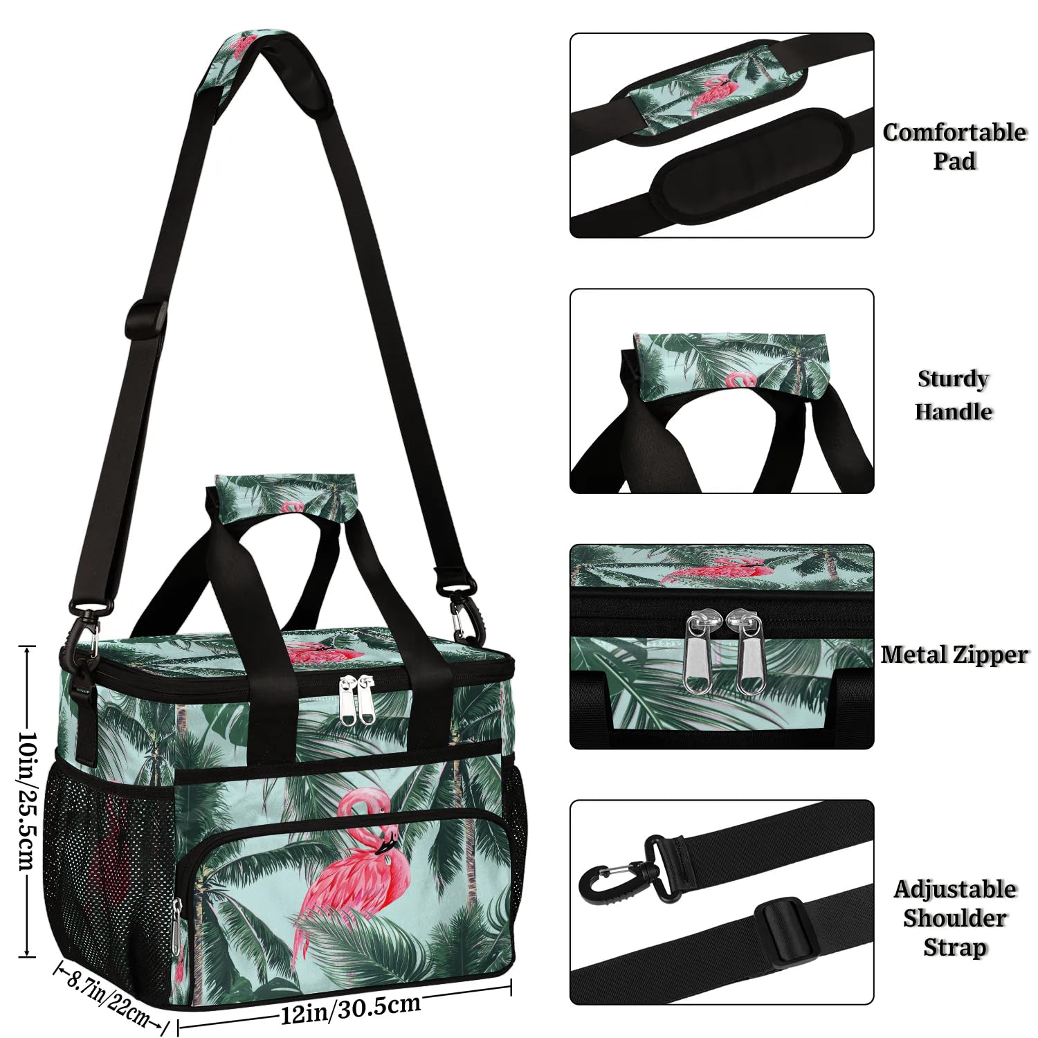 Große Lunchtasche mit Flamingo-Palmenblättern, für Erwachsene, Herren, Damen, Kinder, Mädchen, Jungen, Flamingos, isolierte Lunchbox, Kühltasche, Kühltasche, Kühltasche, Kühltasche für Arbeit,