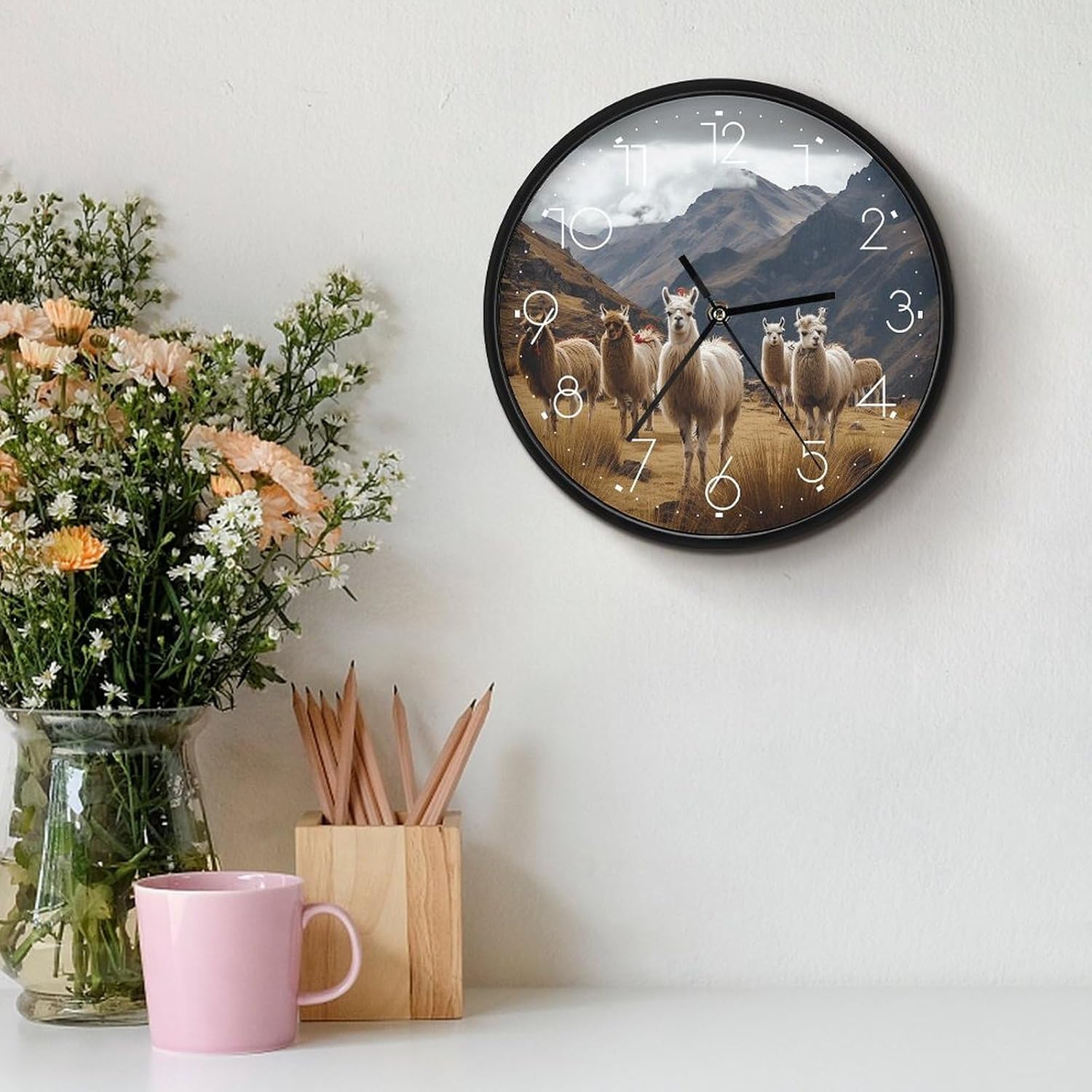 Llamas in The Andes Round Wall Clock Silent Clock 10 Inch image 3