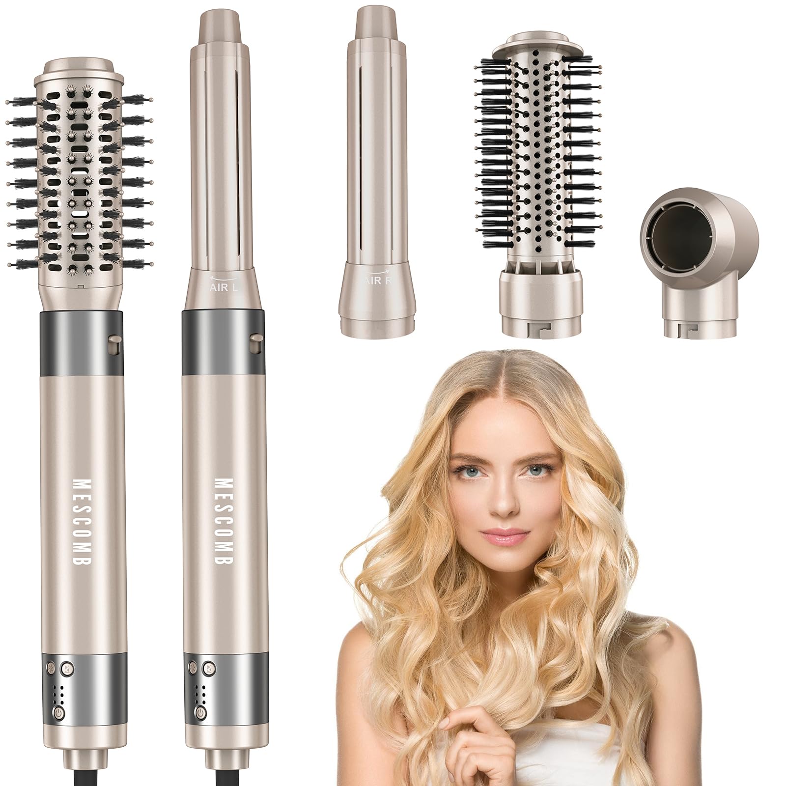 Hair Dryer 5 in 1 Hot Air Brush - 110,000 RPM High-Speed Negative Ionic Blow Dryer for Fast Drying, Multi-Styler with Auto-Wrap Curlers, Straightening Volumizing Combing Hair Styler, Multi Oval Brush