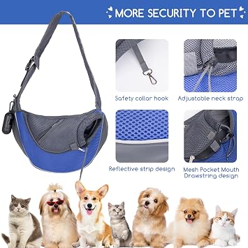 Nobleza Köpek Sling Taşıyıcı, File Ayarlanabilir Evcil Hayvan Sling Eller Serbest Yavru Köpek Askısı Taşıyıcı Küçük Orta Köpek Kedi Tavşan için (S (2,3 kg'a kadar), Mavi)