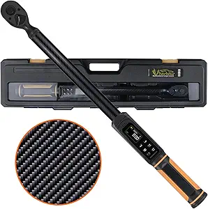 Digital Torque Wrench 1/2 Drive with Carbon Fiber Body, 2.2-147.5 Ft.lb Range, ±1% Accuracy with Vibration, Buzzer and LED Alert, Suitable for Car, Motorcycle and Bicycle