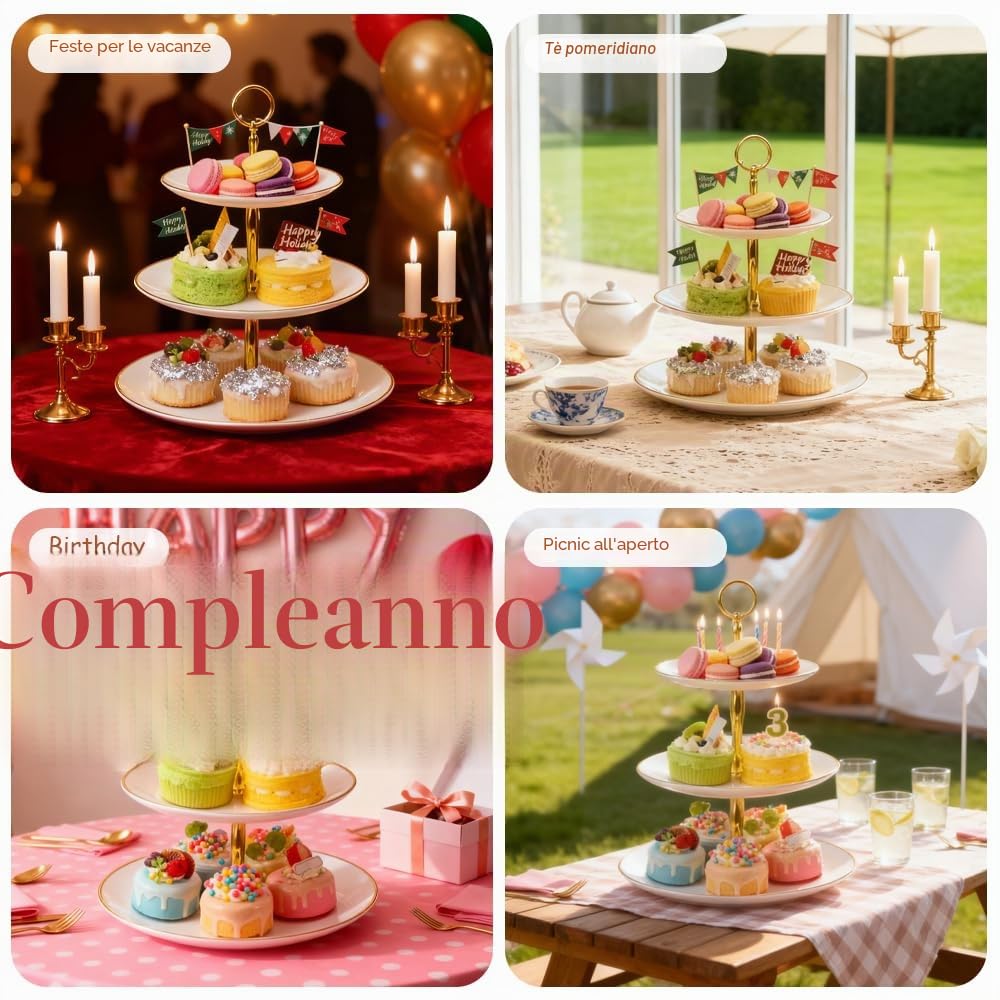 2 Pz Alzata per Cupcake a 3 Ripiani,Supporti per Torte a 3 Livelli in Plastica,Portata per Torte a 3 Piani,Alzatine per Dolci per Servire Cupcake, Frutta, Cioccolatini