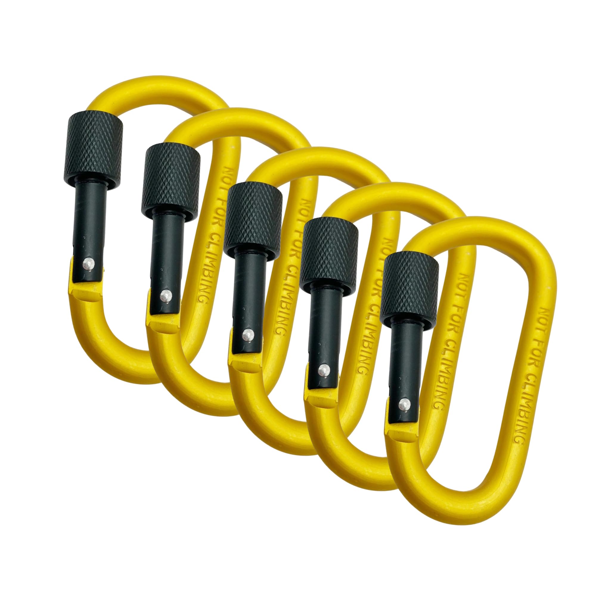 5 Pack Heavy Duty Carabiner Clips – Aluminium Screw Lock D-Ring Keychain Clips for Camping, Hiking, Backpacking & Everyday Use | Lightweight Carabiners for Keys, Gear & Travel (Yellow)