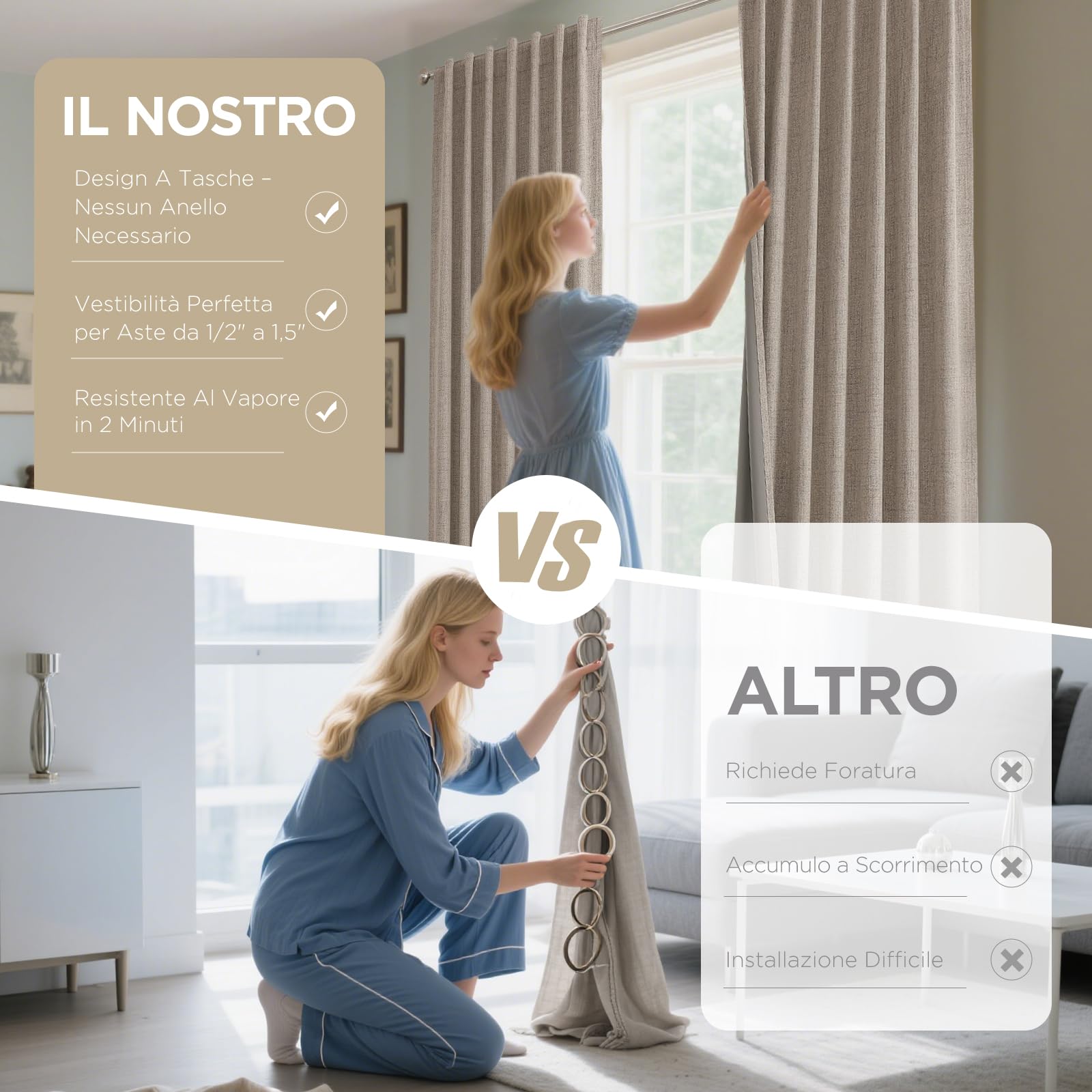 Joydeco 100% Tende Oscuranti per Interni 2 Pezzi L 140 x A 260 CM, Lino Tende Termiche con Passanti Nascosti per Soggiorno Moderne Cameretta Bambini Camera da Letto Blackout Curtains, Lino