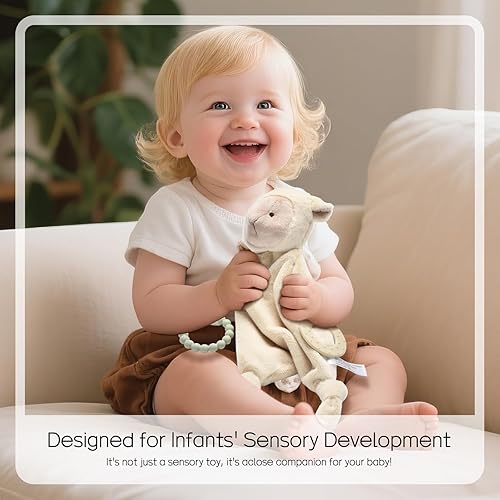 Miniatura 5 de Loveys para bebés, Lovey incluye mordedor de silicona, manta de seguridad de animales de peluche suave, juguete para acurrucarse, para niños y niñas