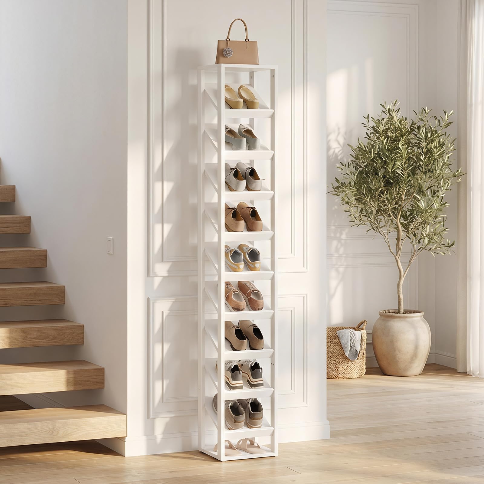 HOOBRO Scarpiera a 10 Livelli, Scaffale Portascarpe con Design Inclinato, Organizzatore Portascarpe per Ingresso, Corridoio, Atrio e Vano Scale, Bianco EWW104XJ01