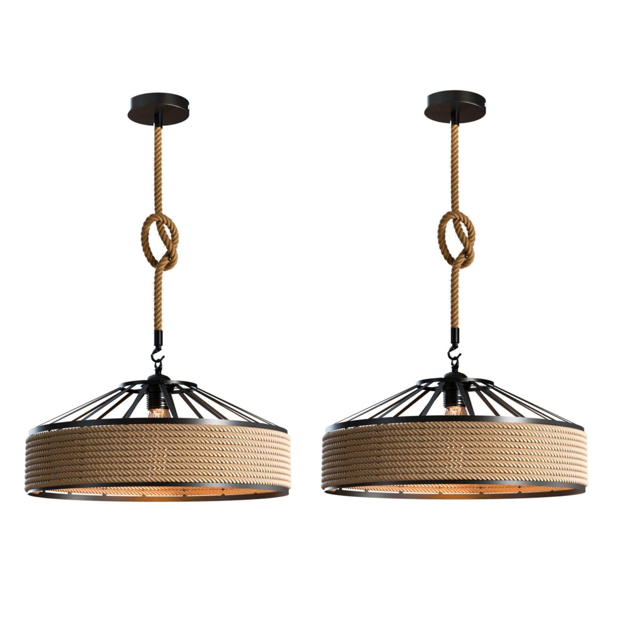 LEDSone Hemp Rope Pendant Light 2 Pack - 40cm Rattan Wicker Ceiling Light, E27 Fitting, 1m Adjustable Rope, Vintage Boho Farmhouse Style - Kitchen Dining Room Bedroom Living Room — image 1
