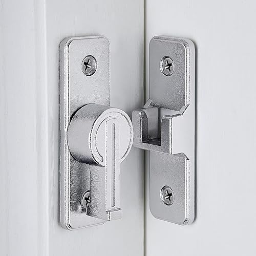 Miniatura 4 de Paquete de 2 cierres plateados de 90 grados para puerta de granero, cerraduras de puerta corredera pesada, cerradura de puerta corredera de