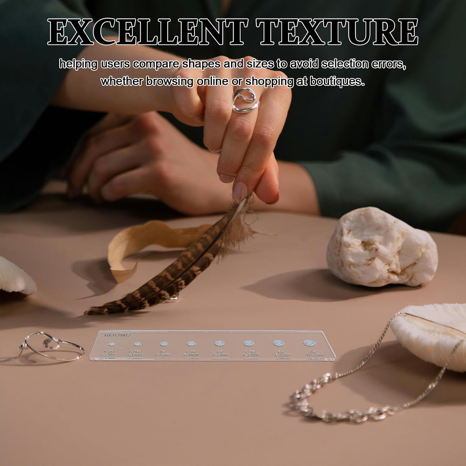 TOMETURE Portable Acrylic Ring Size and Diamond Shape Guide Tool for Precise Visual Comparison and Stone Evaluation Round Gemstones, for Personal Ring Planning at Home