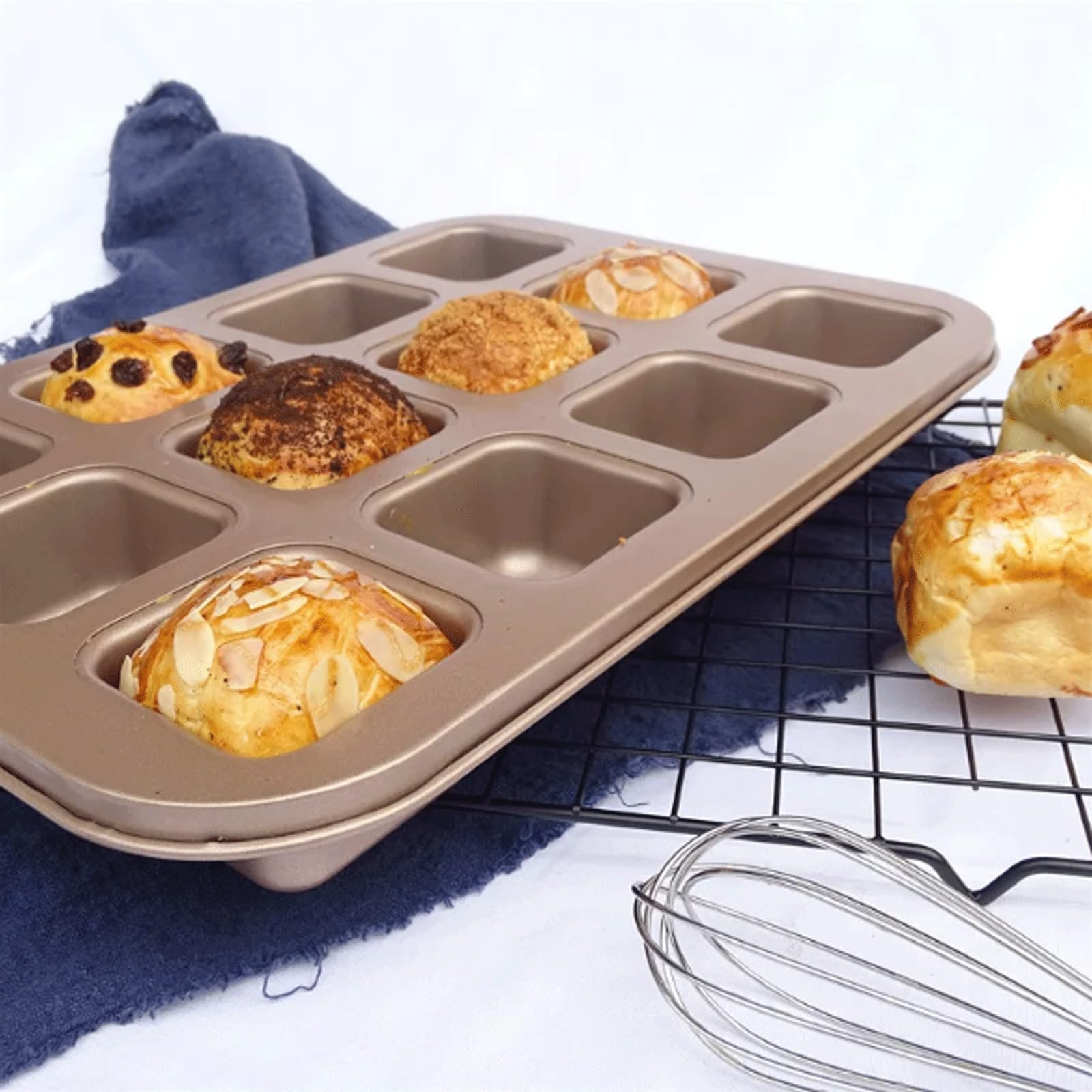 Moule à muffins carrés 12 cavités - antiadhésif for mini-pains, hamburgers et gâteaux, compatible four, micro-ondes lave-vaisselle