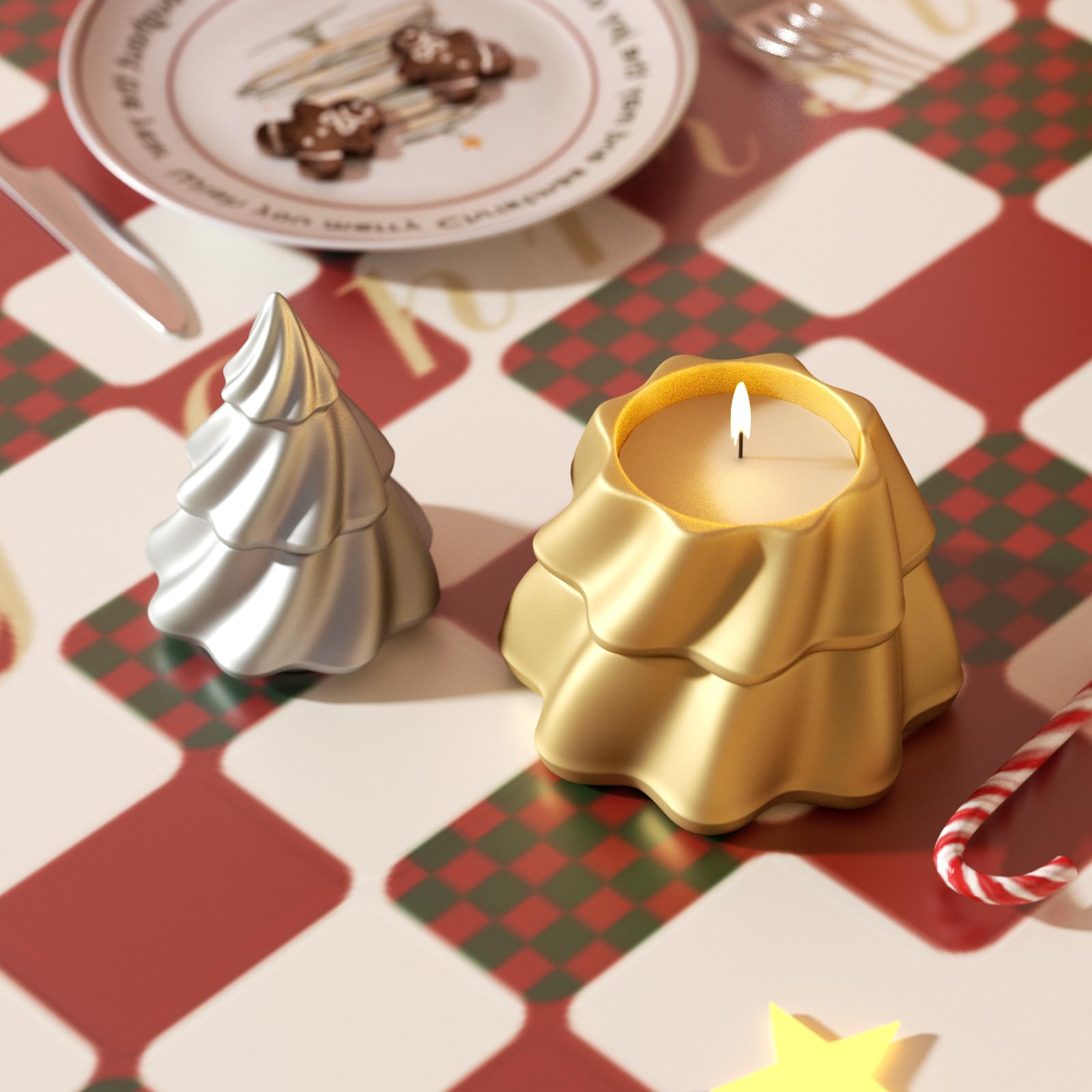 BOOWAN NICOLE Stack Christmas Tree Jesmonite - Stampo in silicone per albero di Natale, per decorazioni natalizie (SH1107)