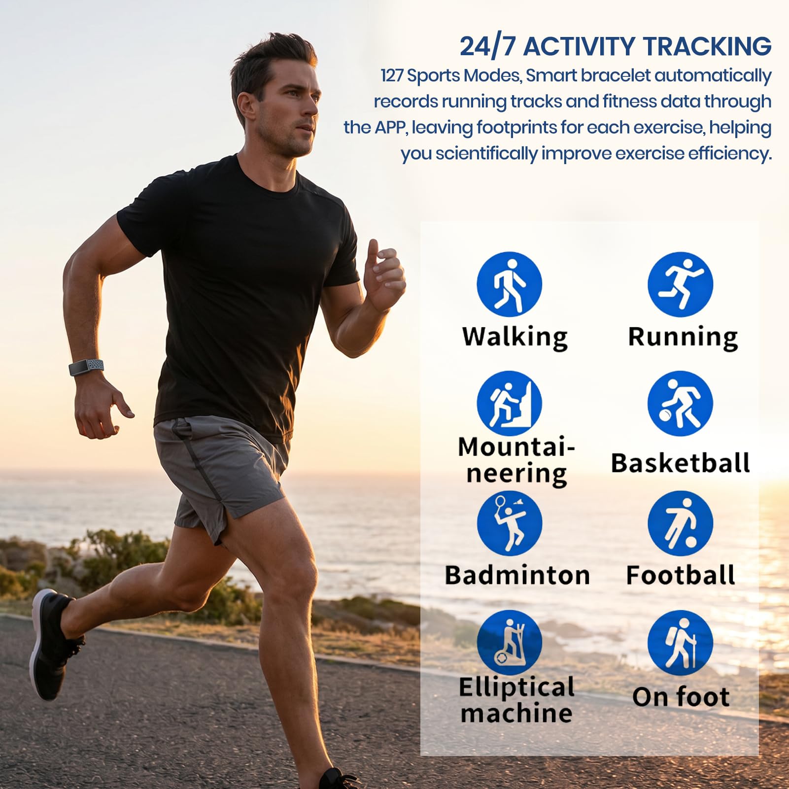 Bracelet Intelligent, Suivi du Sommeil 24h, 127 Modes Sportifs, Tracker d'activité avec Rappel D'appel, Réveil, Contrôle de la Caméra, pour la Course à Pied, la Natation, la