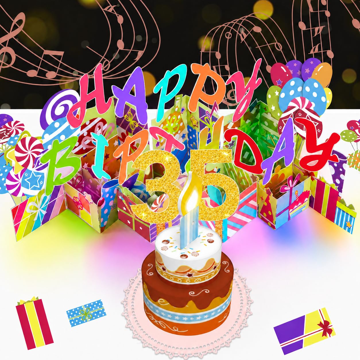Gumry 35th Birthday Musical Pop Up Card, 3D Blowable Colorful Light Candle Cards with Song, Applause Sound, Greeting Cards, Birthday Gifts, Decorations — image 1
