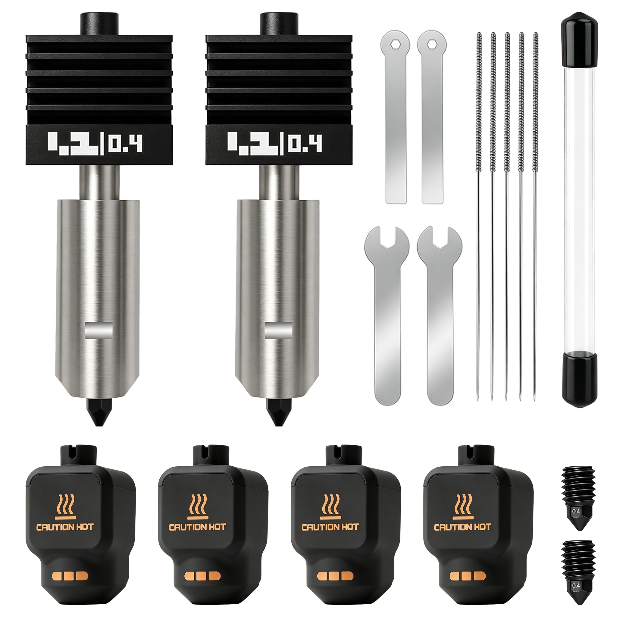 Kit de mise à niveau 2 pièces 0,4 mm P2S Hotend pour Bambu Lab P2S/X2D/H2D/H2S, kit d'extrudeuse comprenant une buse en acier dur haute température, un manchon en silicone, des aiguilles de nettoyage