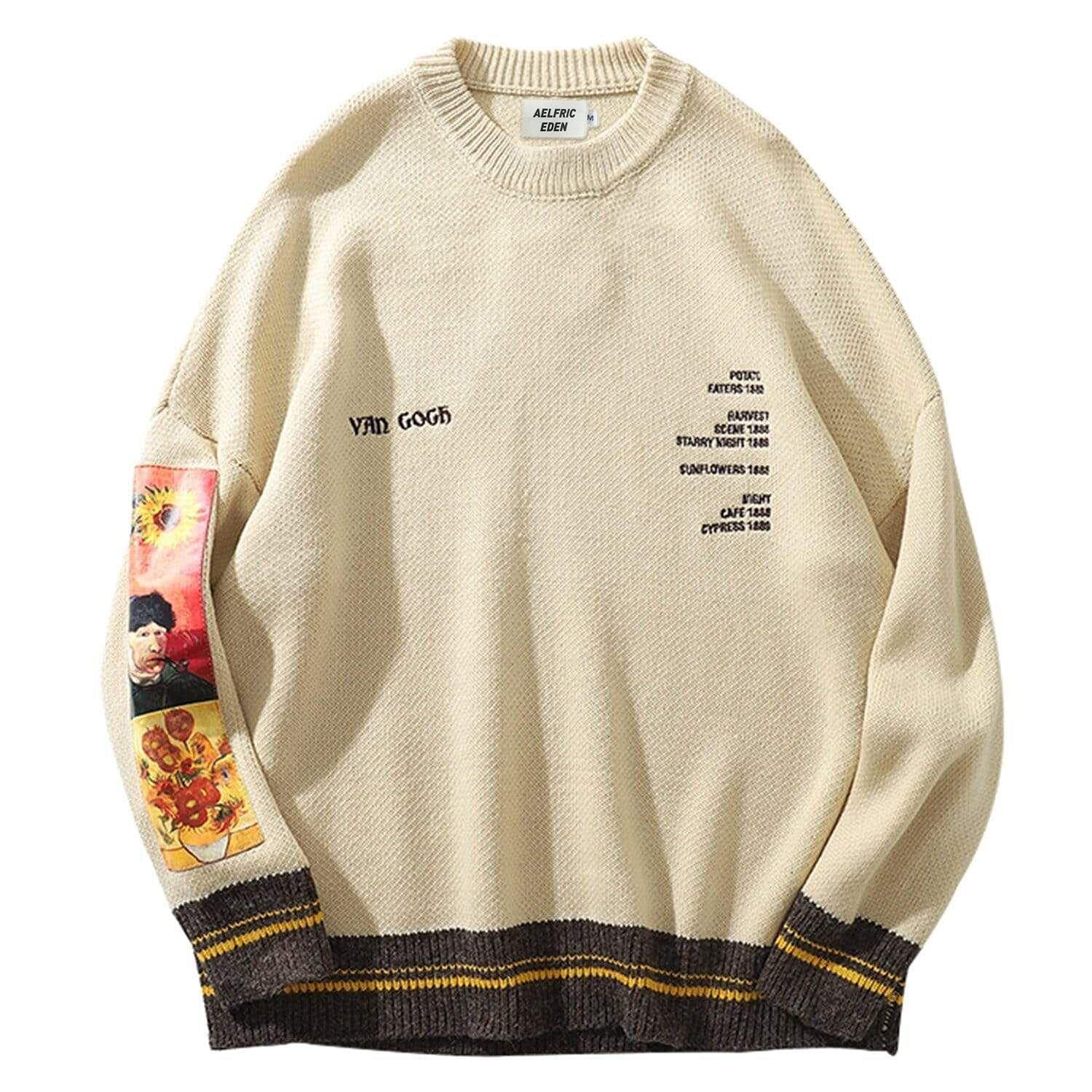 Oversized Sweater Graphic Van Gogh Printed Unisex 90s Vintage Women Knit Sweaters Men Casual 2024 Pullover
