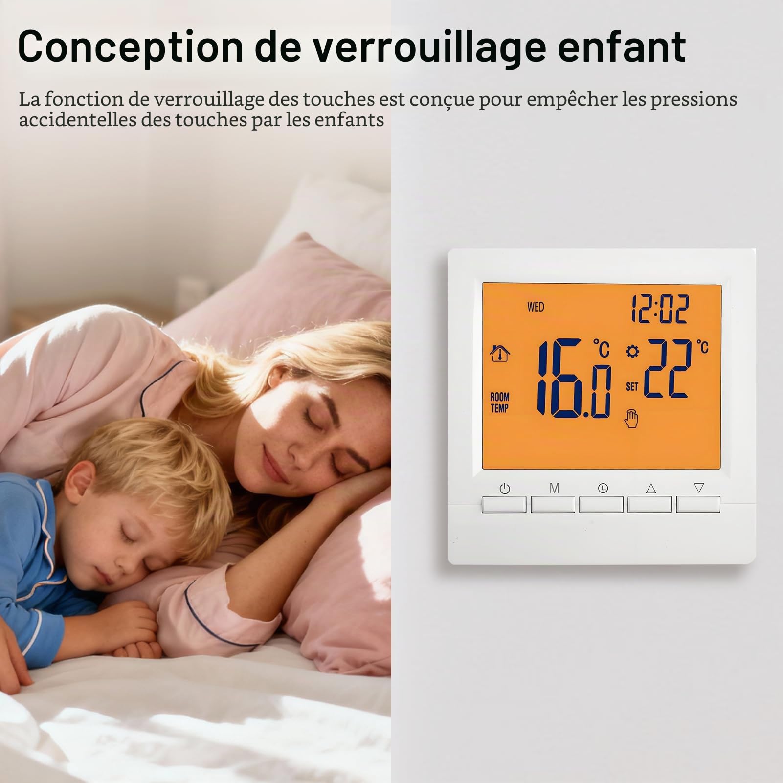 Thermostat intelligent programmable, thermostat mural, chaudière à gaz, régulateur de température de chauffage avec grand écran LCD, sans WiFi