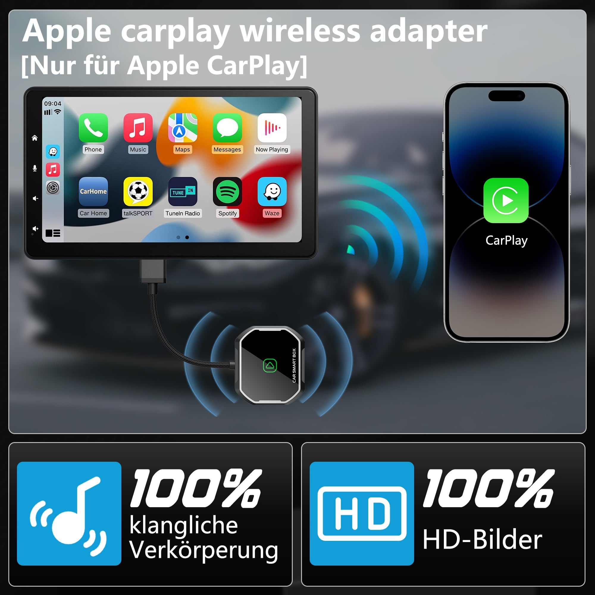 Carplay Wireless Adapter Für IOS, Wired CarPlay in Wireless CarPlay Adapter Umwandeln, Plug & Play Car Play Wireless Adapter Kompatibel mit Autos ab 2017 & iPhone iOS 10+
