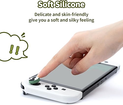 Vista 5 de GeekShare 4 tapas de agarre de pulgar para interruptor, bonitas tapas de silicona para joystick, cubierta antideslizante para palanca de pulgar