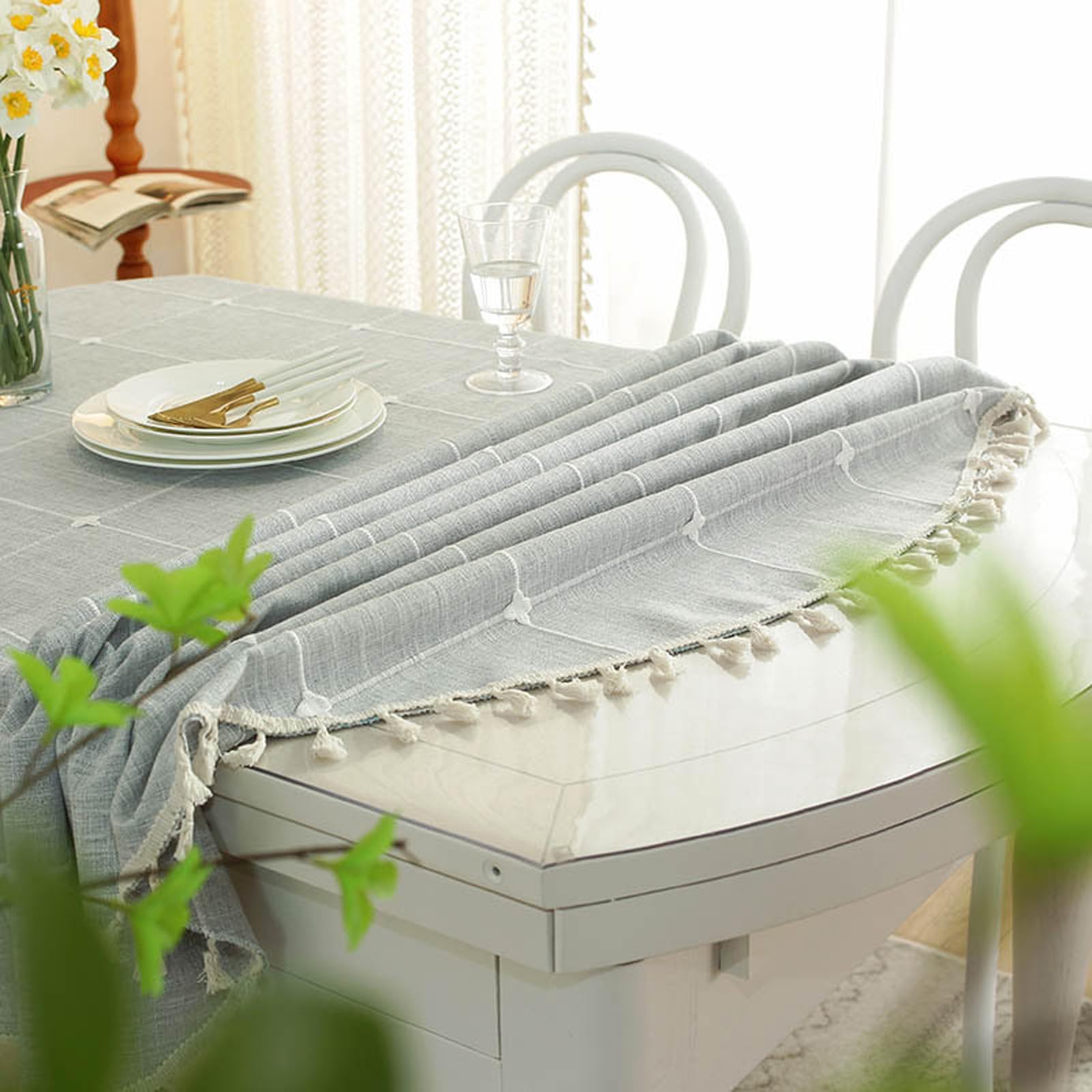 Mantel 140x280cm, Mantel Mesa Rectangular con Borlas, Mantel Antimanchas Table Cloth Rectangular para Mesa de Comedor, Mantel Antimanchas Mesa Cocina Rectangular