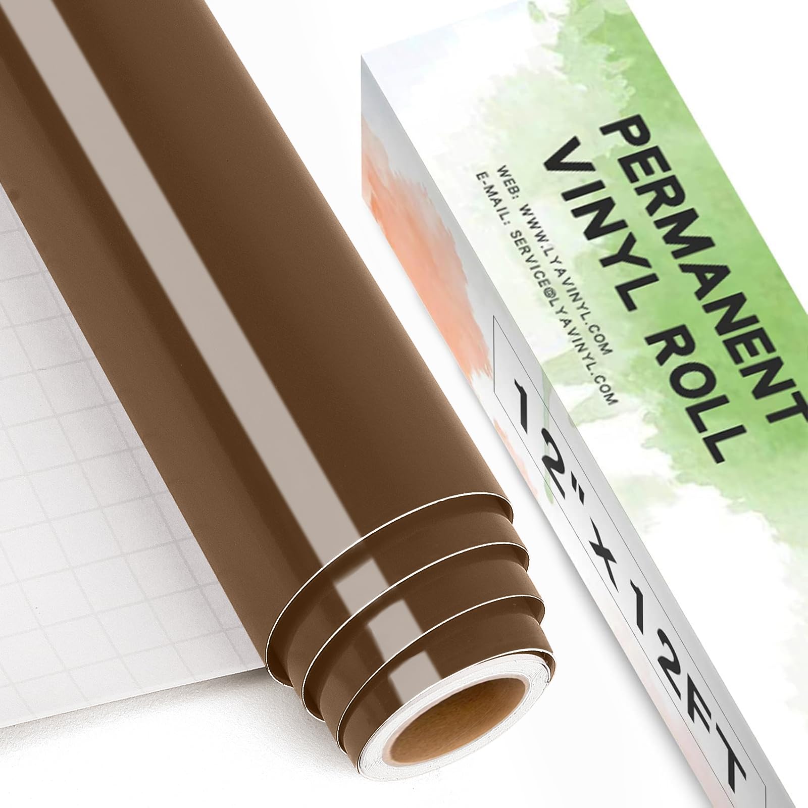 Glossy Brown Permanent Vinyl Roll for Cutting Machine, Lya Vinyl 12" x 12Ft Permanent Outdoor Adhesive Vinyl Roll for Decor Sticker, Party Decoration