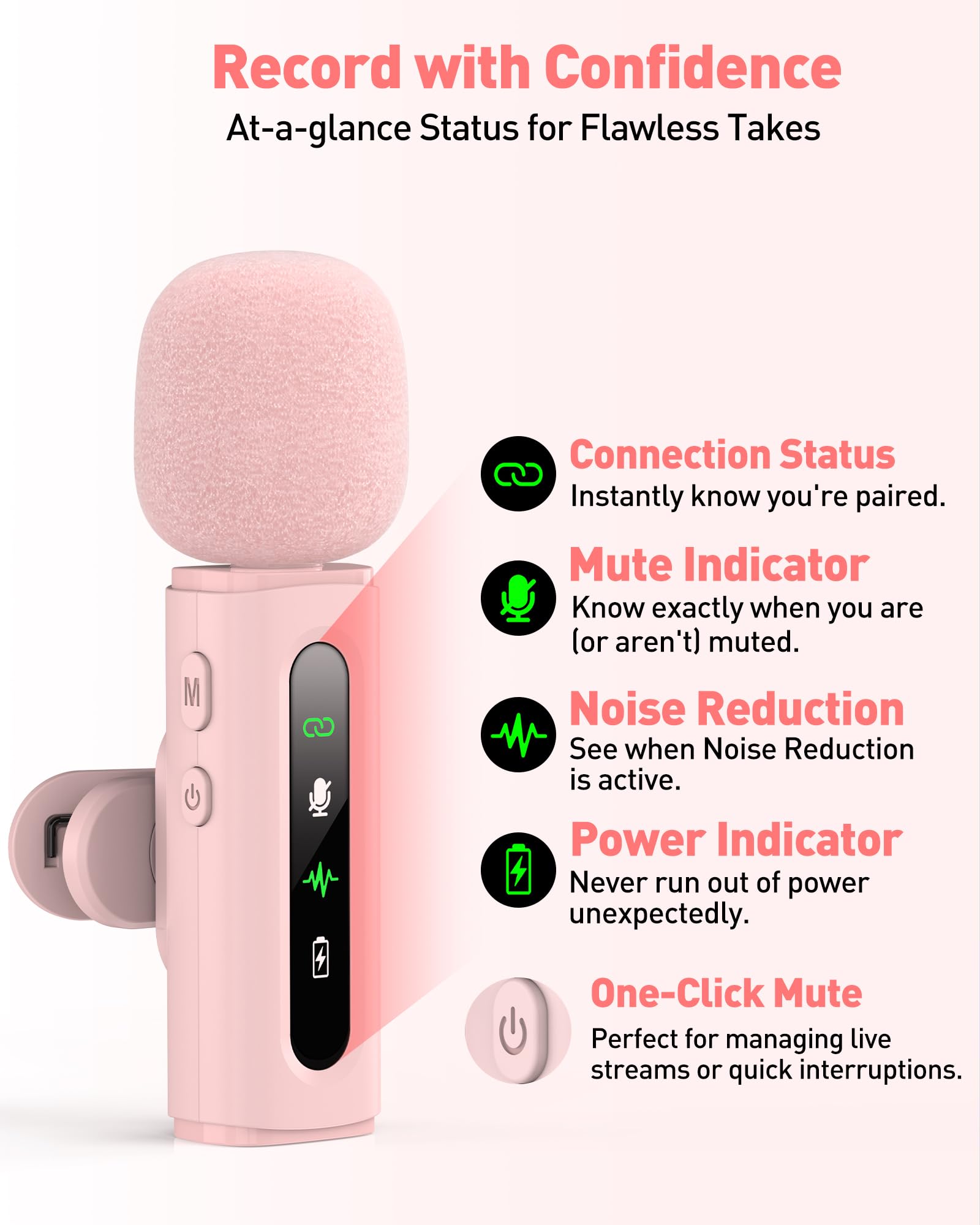 USB C Lavalier Microphone Wireless Mini Mic for Type-C Android Phone/Tablet/PC Video Recording Clip-on Mics with Rotatable Clip&Denoise Recording, Ideal for Vlog Tiktok Youtube Content Creator, Pink: Pink Without Charging Case
