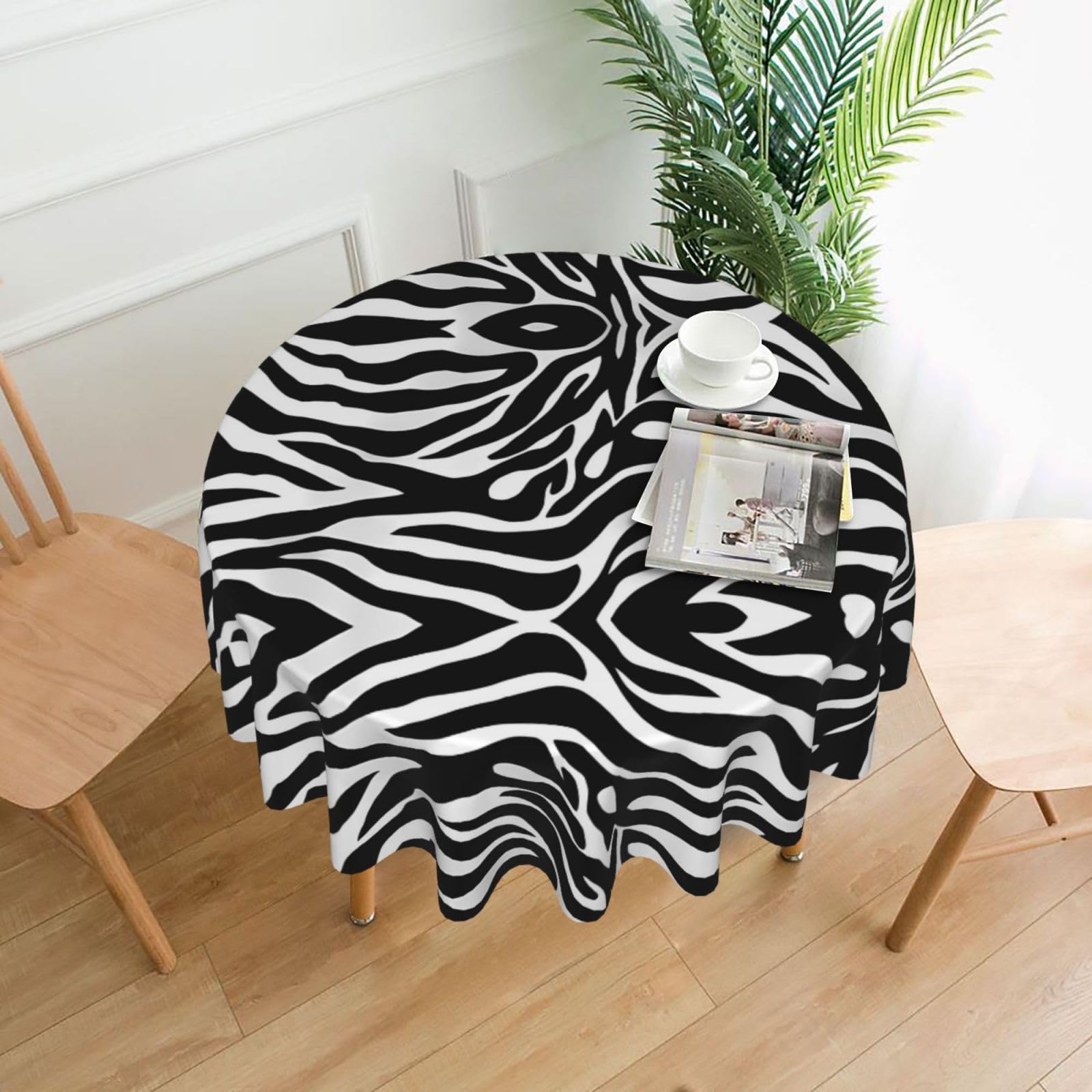 YYHHAOFA Zebra Print Prints 60in Round Decorative Tablecloth – High-Grade Polyester Throw Cover for Dining, Parties, and Outdoor Events