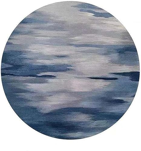 Alfombra redonda moderna de color gris y azul para sala de estar, dormitorio, mesita de noche, decoración de piso para el hogar, 31.5 in, 39.4 in,