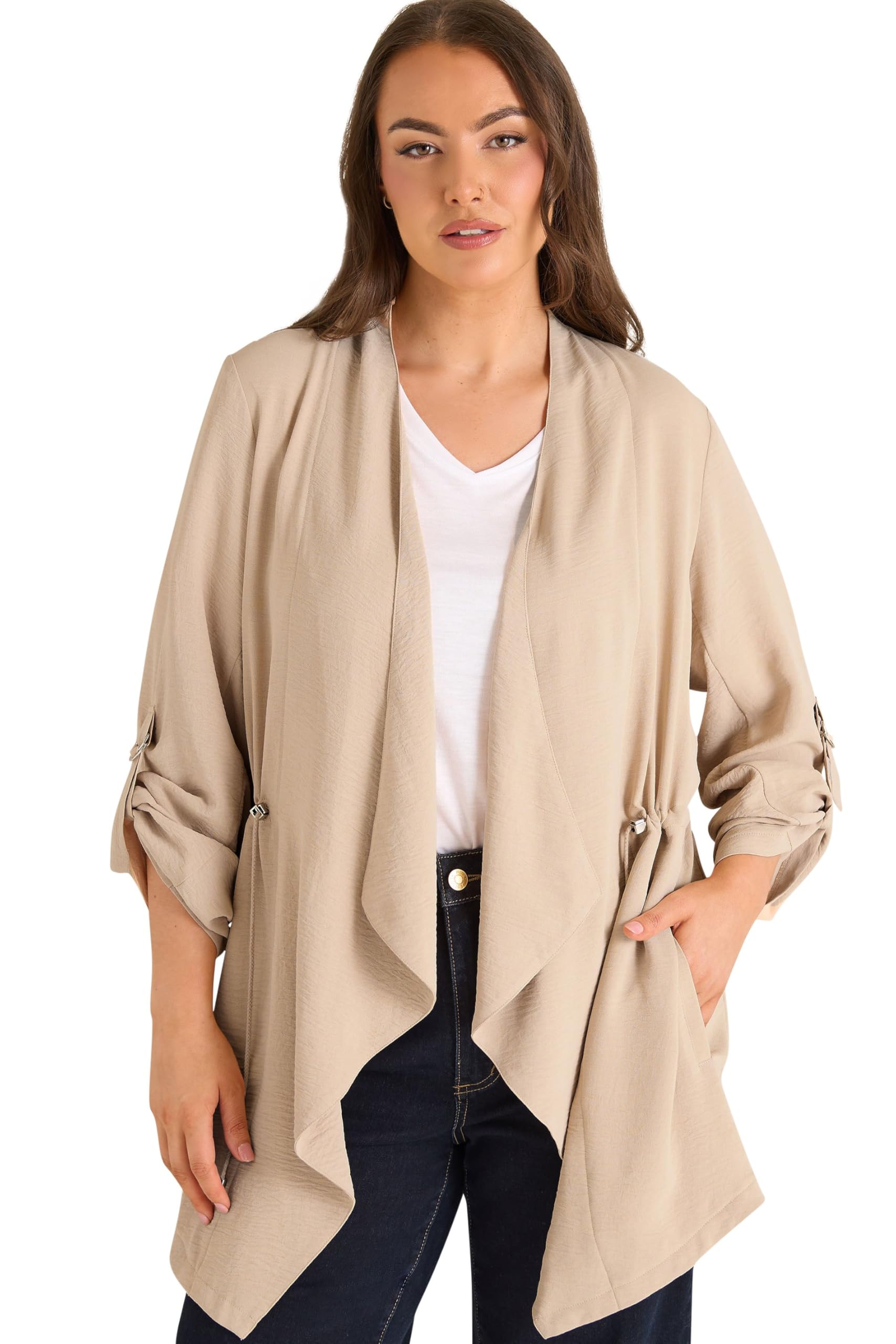 Evans Women's Natural Curve Brown Lightweight Waterfall Jacket - Plus Size Curve
