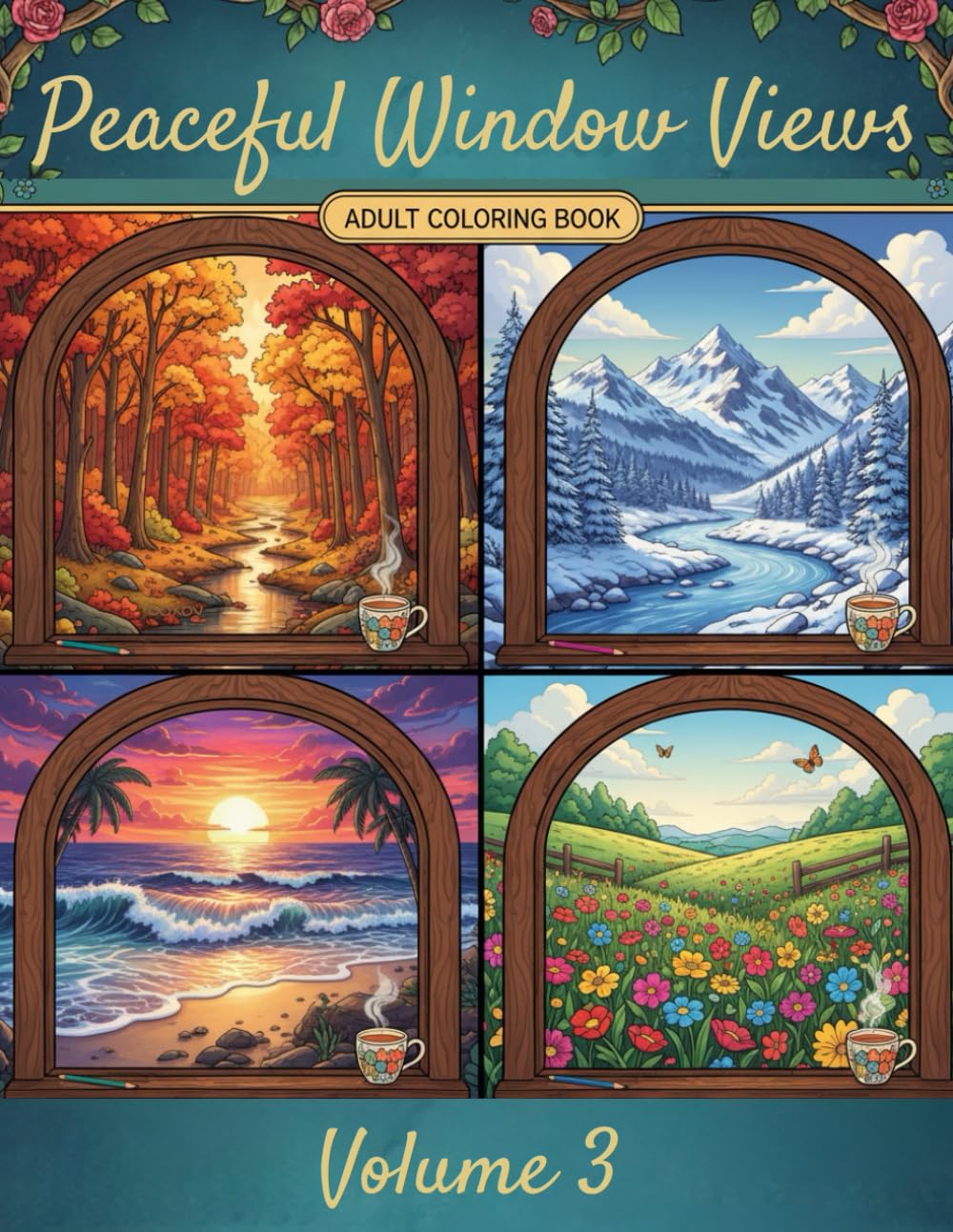 Peaceful Window Views: Adult Coloring Book: 83 Beautiful Window Scenes for Relaxation and Stress Relief - Cozy Cabins, Beach Houses, and Serene Vistas (Serenity Studios Adult Coloring Books)