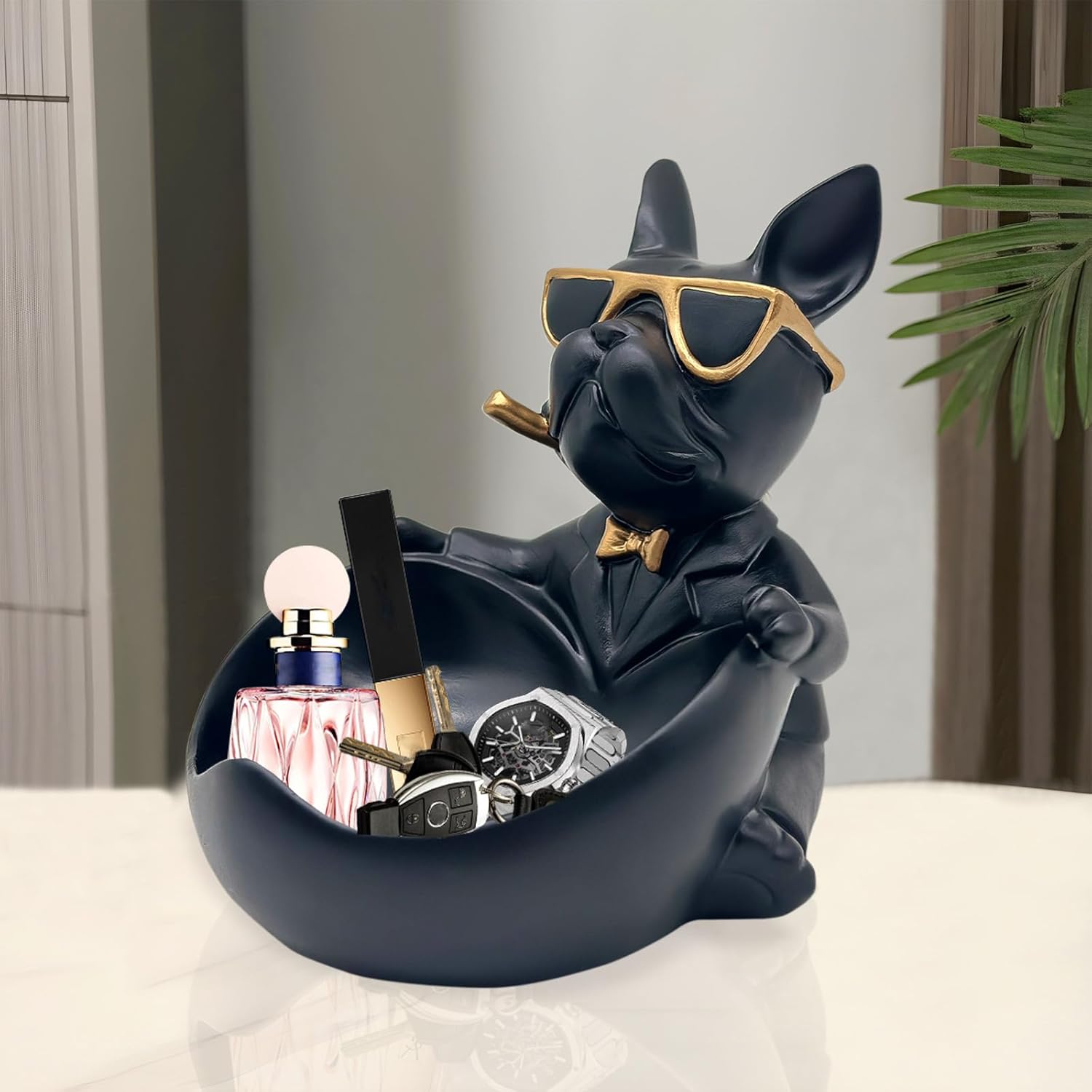 Bulldog Candy Bowl Decor, Heart-shaped Key Holder Bowl Candy Dish, Bulldog Accessories, Resin Bulldog Statue for Office Desk Home Decor Figurines Entryway Table Decor (Black) - Image 7