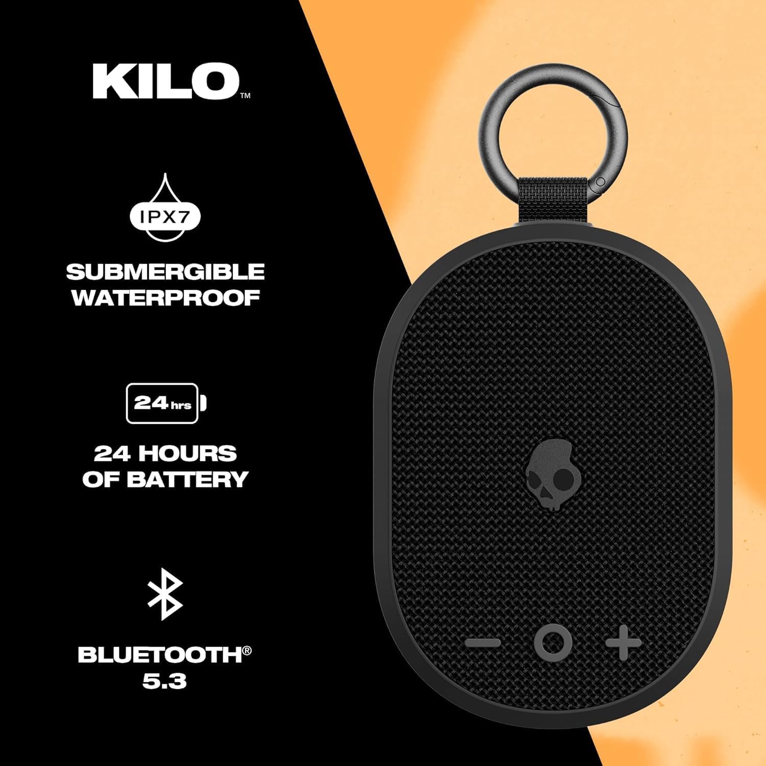 Skullcandy Kilo XT Wireless Bluetooth Speaker - IPX7 Waterproof Mini Bluetooth Speaker with 24 Hour Battery, Downward Firing Passive Radiator, and True Wireless Pairing - Perfect for Outdoor (Black) - Image 2