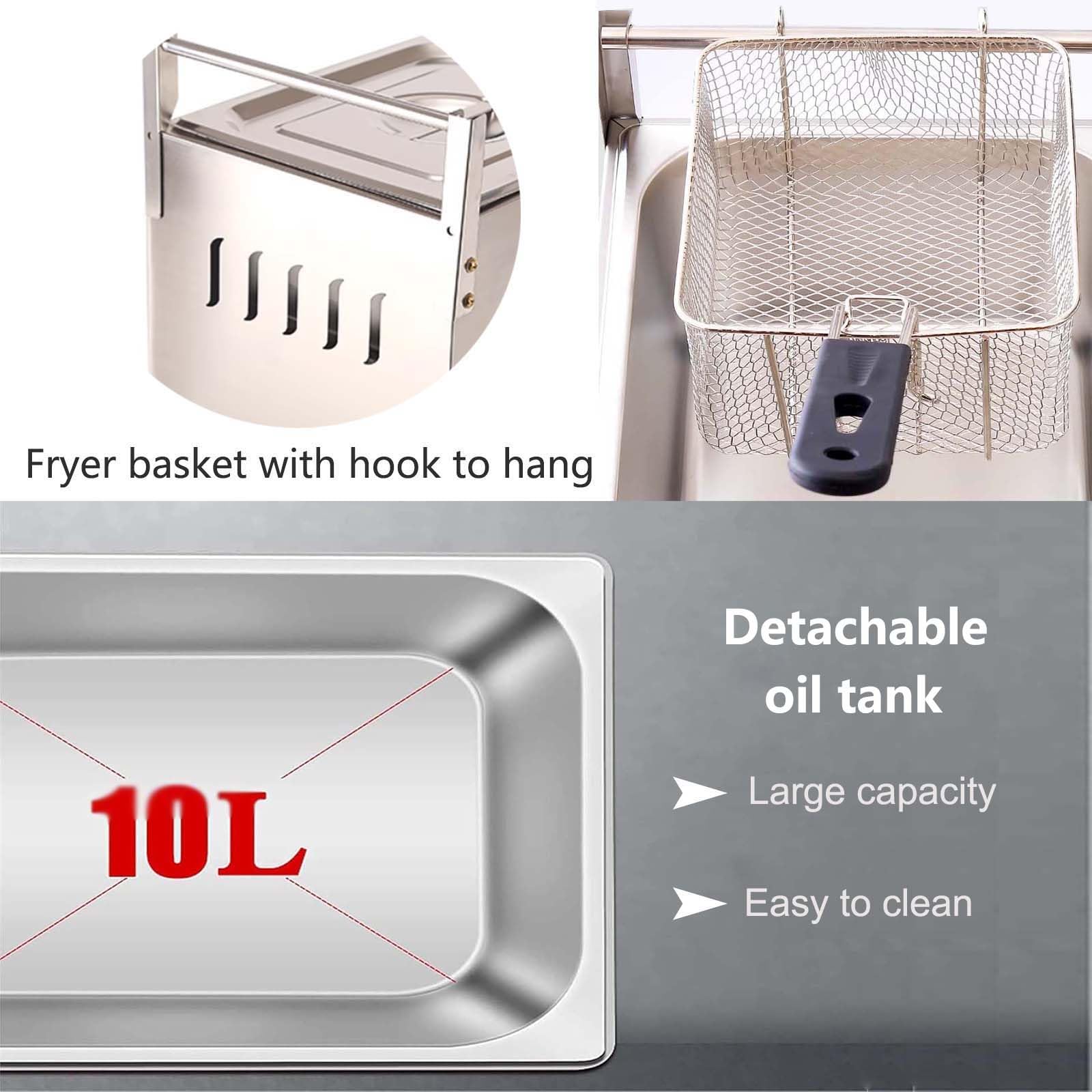 Friggitrice a Gas da Banco, Friggitrici in Acciaio Inox con Frittura Cestello, Potenza di Fuoco Regolabile, Friggitrice ad Oil per Cucina, Ristorante, Snack Bar