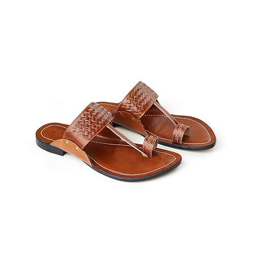 DESI HANGOVER Handmade Kolhapuri Slip-On Leather Flat Sandals, Chappal for Men's, Everyday wear Fusion, Comfort & Traditional Indian Footwear Style Smart Ethnic Design, Perfect Festive Occasions