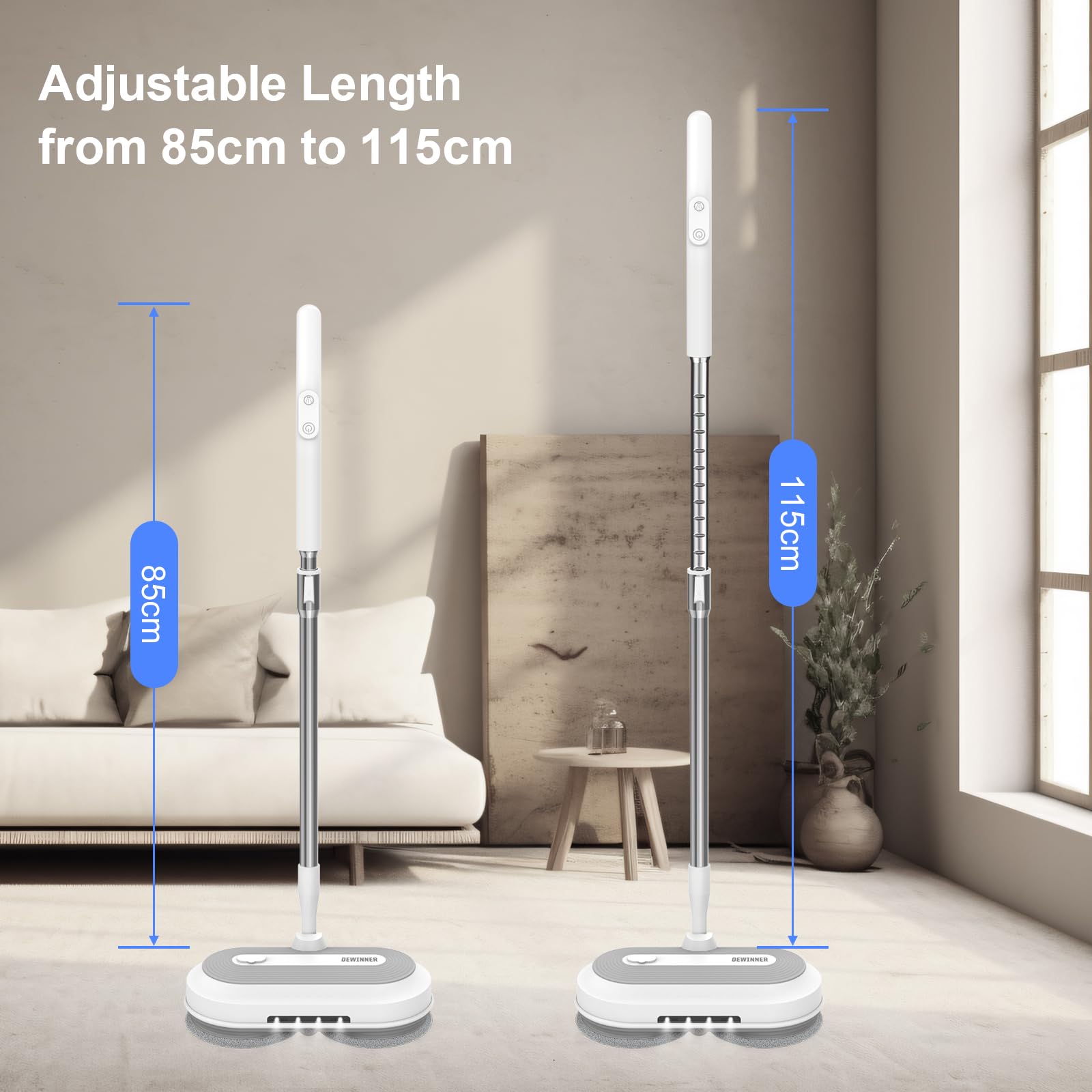 DEWINNER Mocio Elettrico Cordless, Faro LED, 300MLSerbatoio
