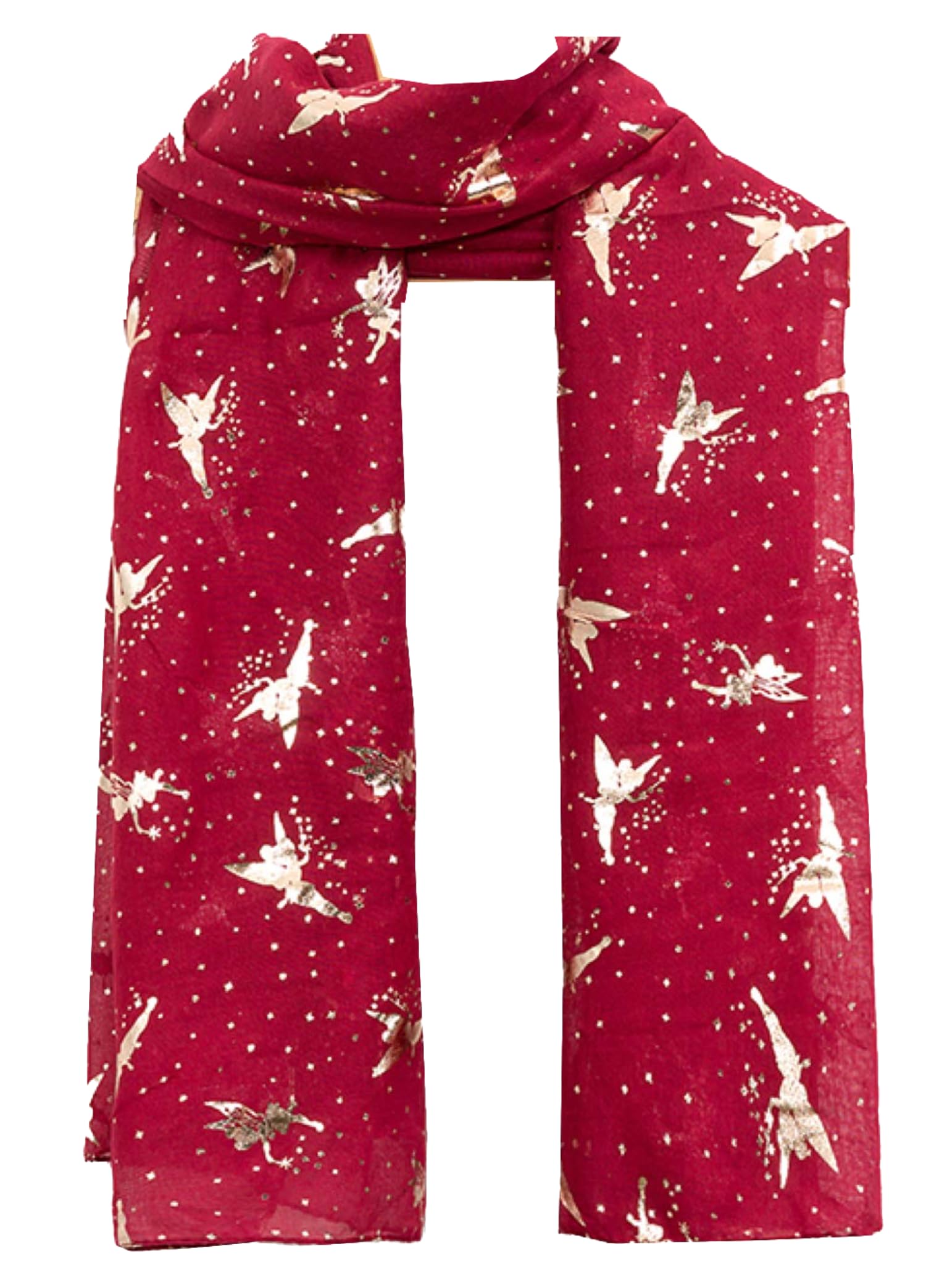 World Of Shawls Women's New Glitter Foil Fairy Maroon New Glitter Foil Sparkle Print Scarf Scarves (New Glitter Foil Fairy Maroon)