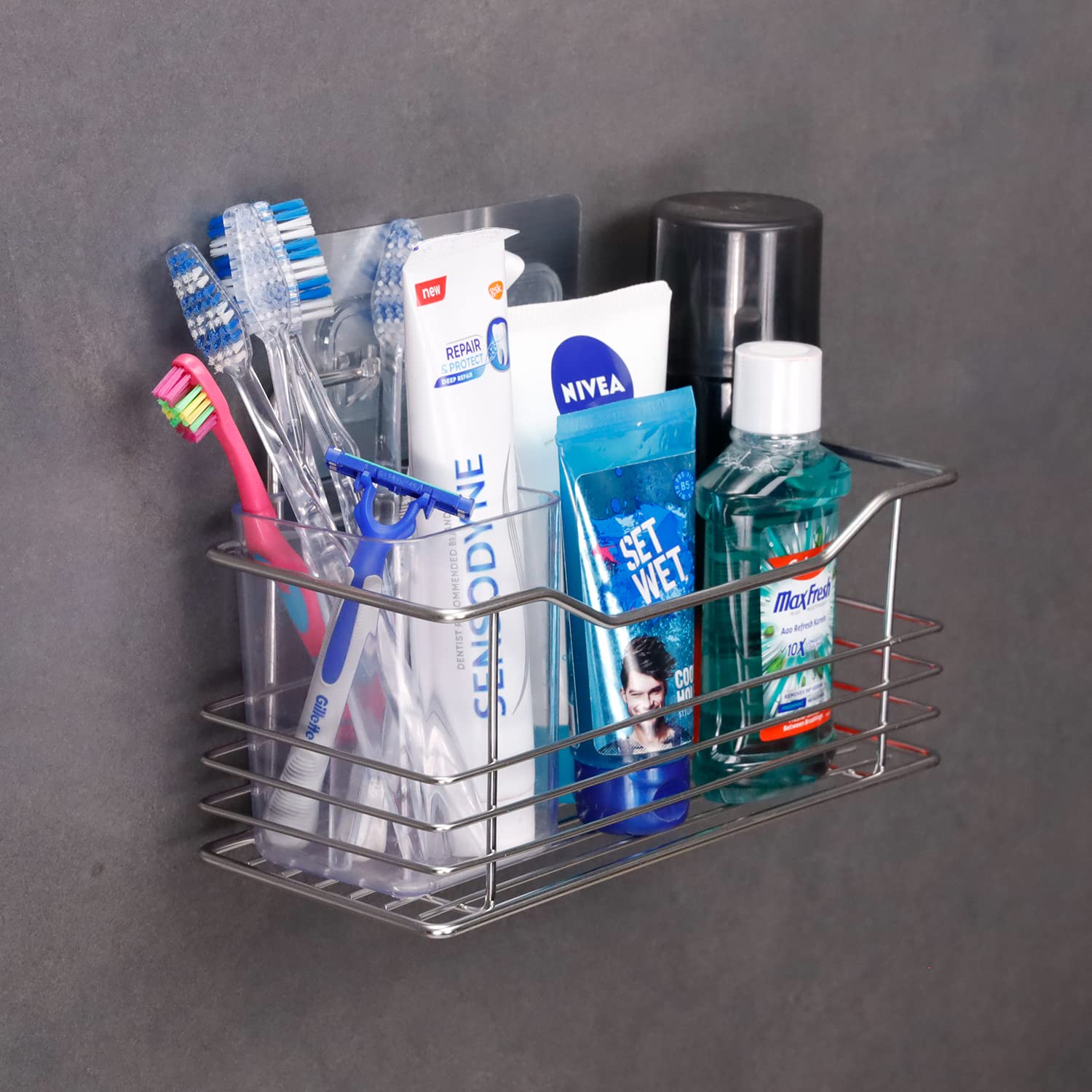 HOKIPO Stainless Steel Magic Sticker Series Steel Self Adhesive Compact Kitchen And Bathroom Shower Shelf (Ar3169, 22 X 9.5 Cm)., Silver (B084Z28RHT) Amazon Price History, Amazon Price Tracker