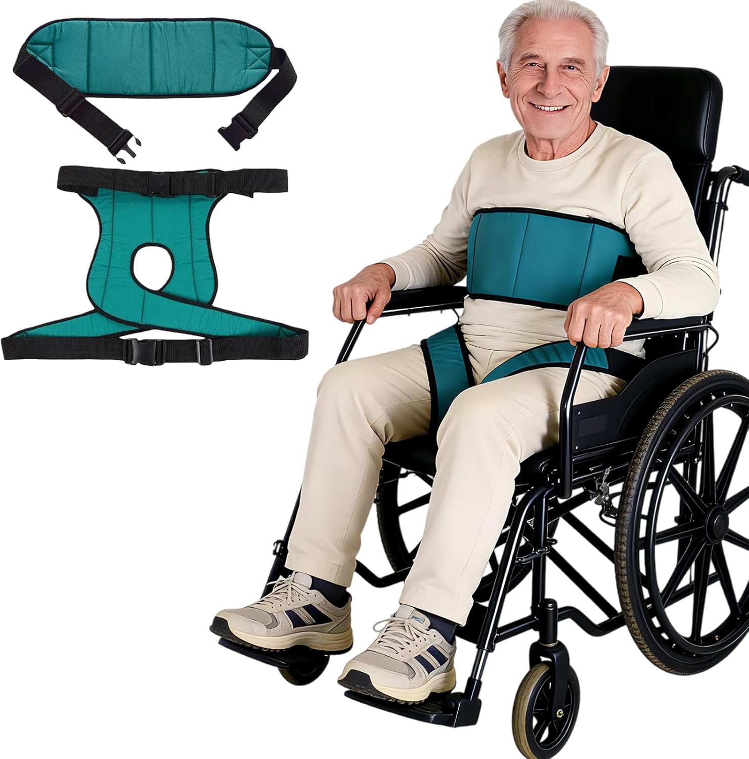 Wheelchair Seat Belt,Wheelchair Harness for Dementia Patients Falling Out,Adjustable Anti-Slip Straps for Adults,The Elderly,Pregnant,Paralyzed(Green)