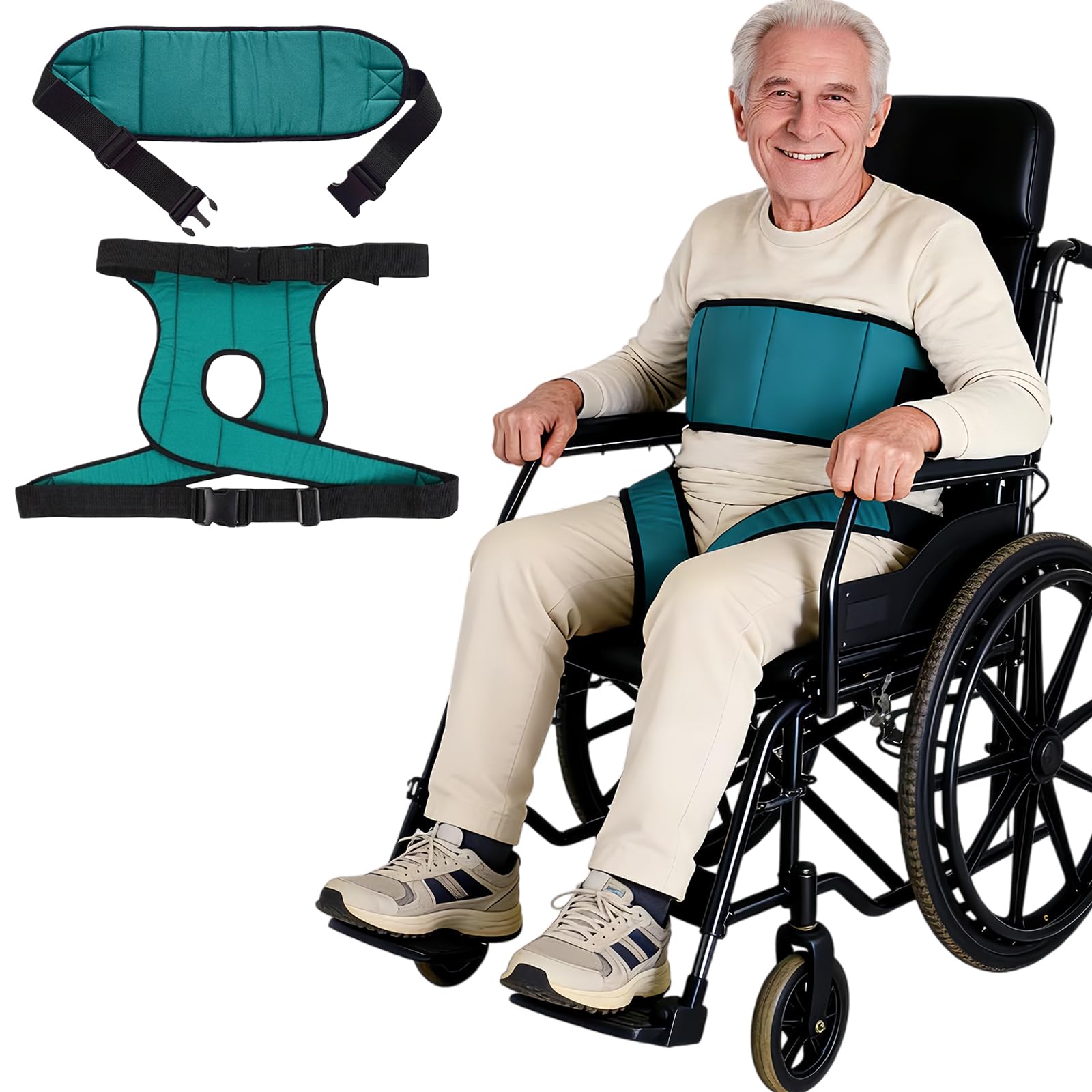 Wheelchair Seat Belt,Wheelchair Harness for Dementia Patients Falling Out,Adjustable Anti-Slip Straps for Adults,The Elderly,Pregnant,Paralyzed(Green)
