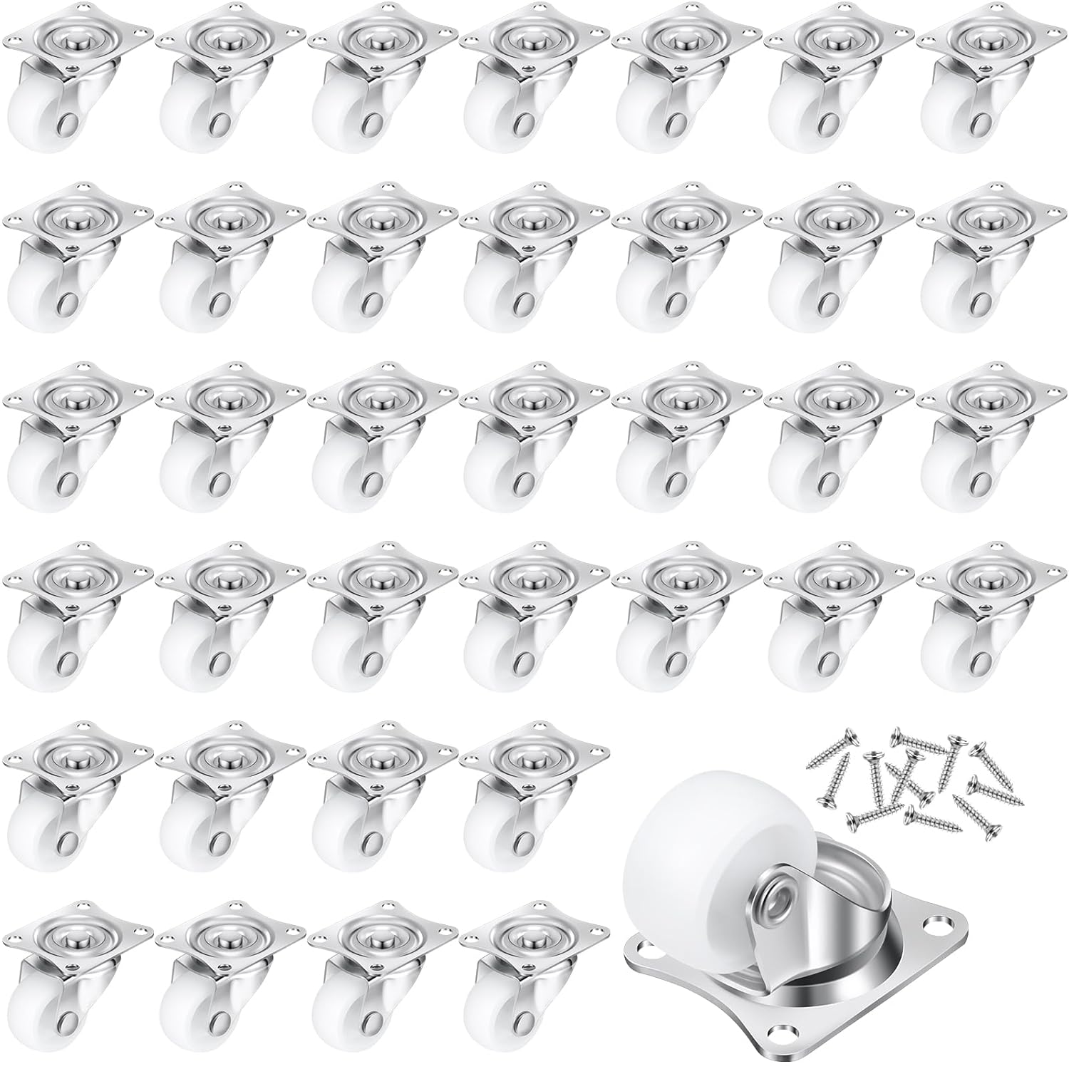 Maitys 36 Pcs 1" Swivel Profile Casters Wheels for Furniture, Small Swivel PP Caster with No Noise 360 Degree, Total 99 Lbs Weighs Capacity for Furniture Appliances, Screws Included (White)